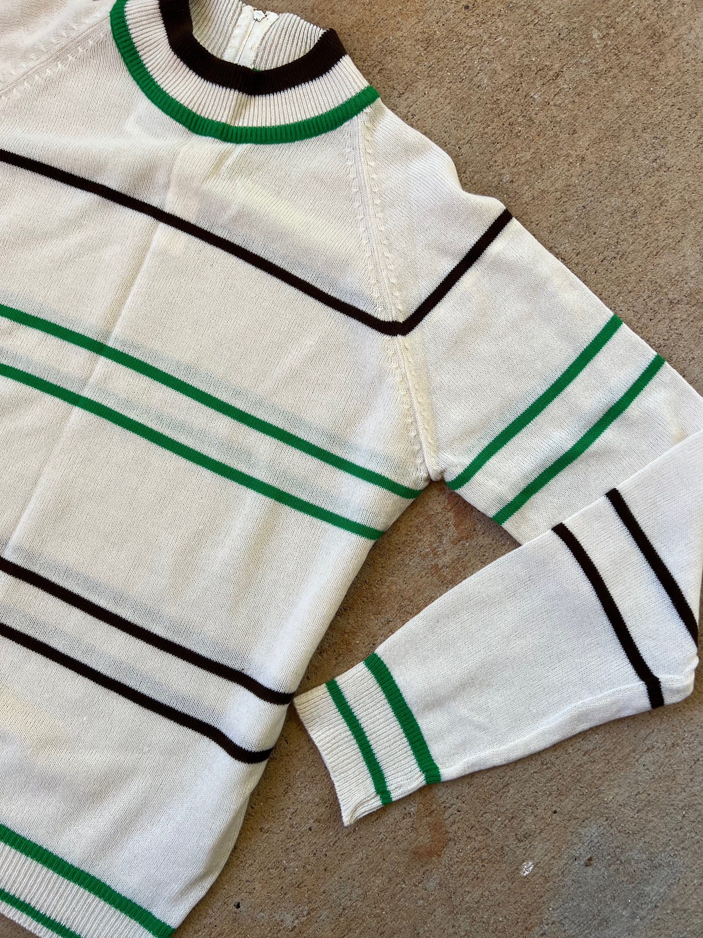 70s Green and Chocolate Brown Striped Sweater - Image 6