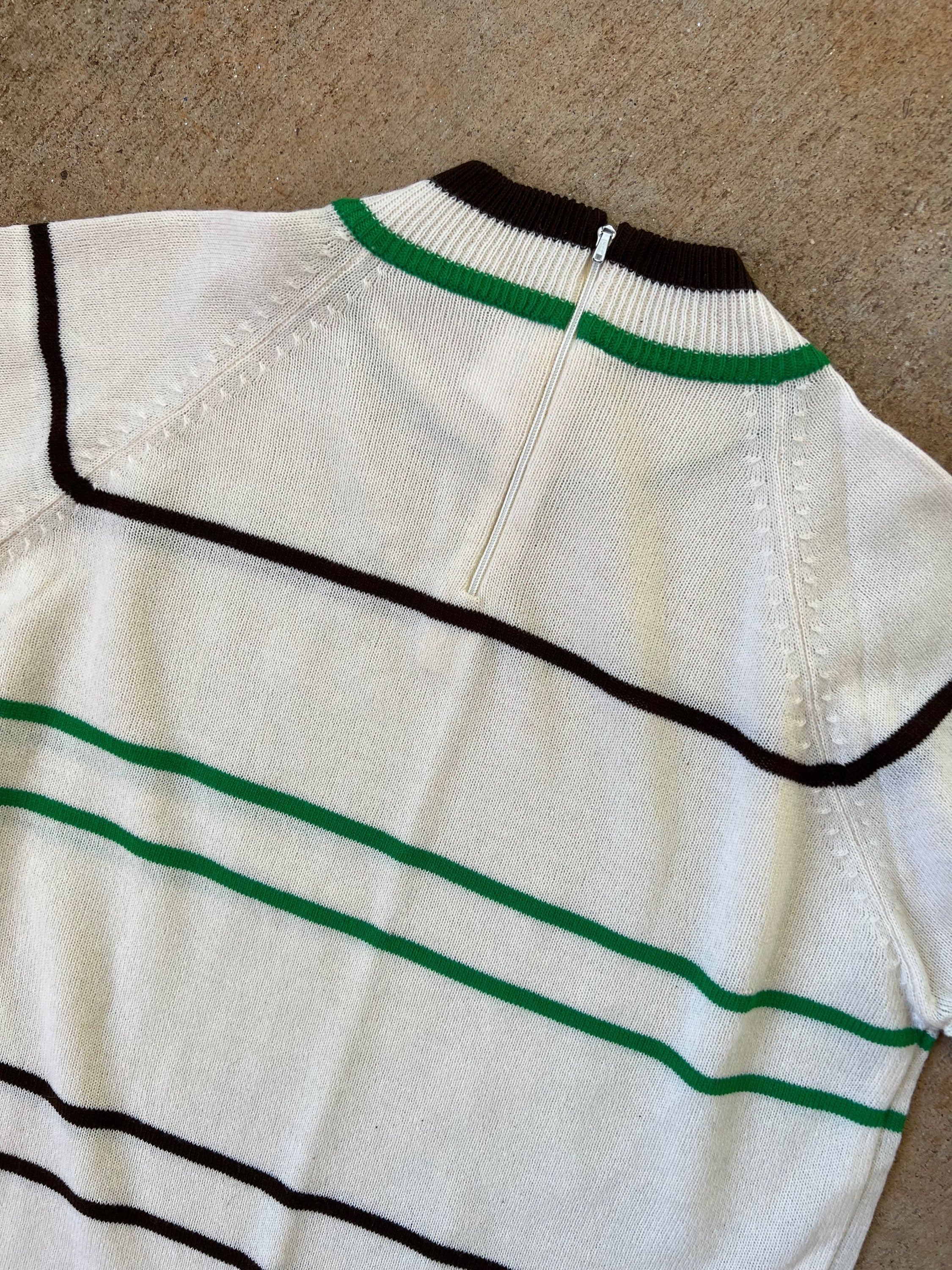 70s Green and Chocolate Brown Striped Sweater - Image 7