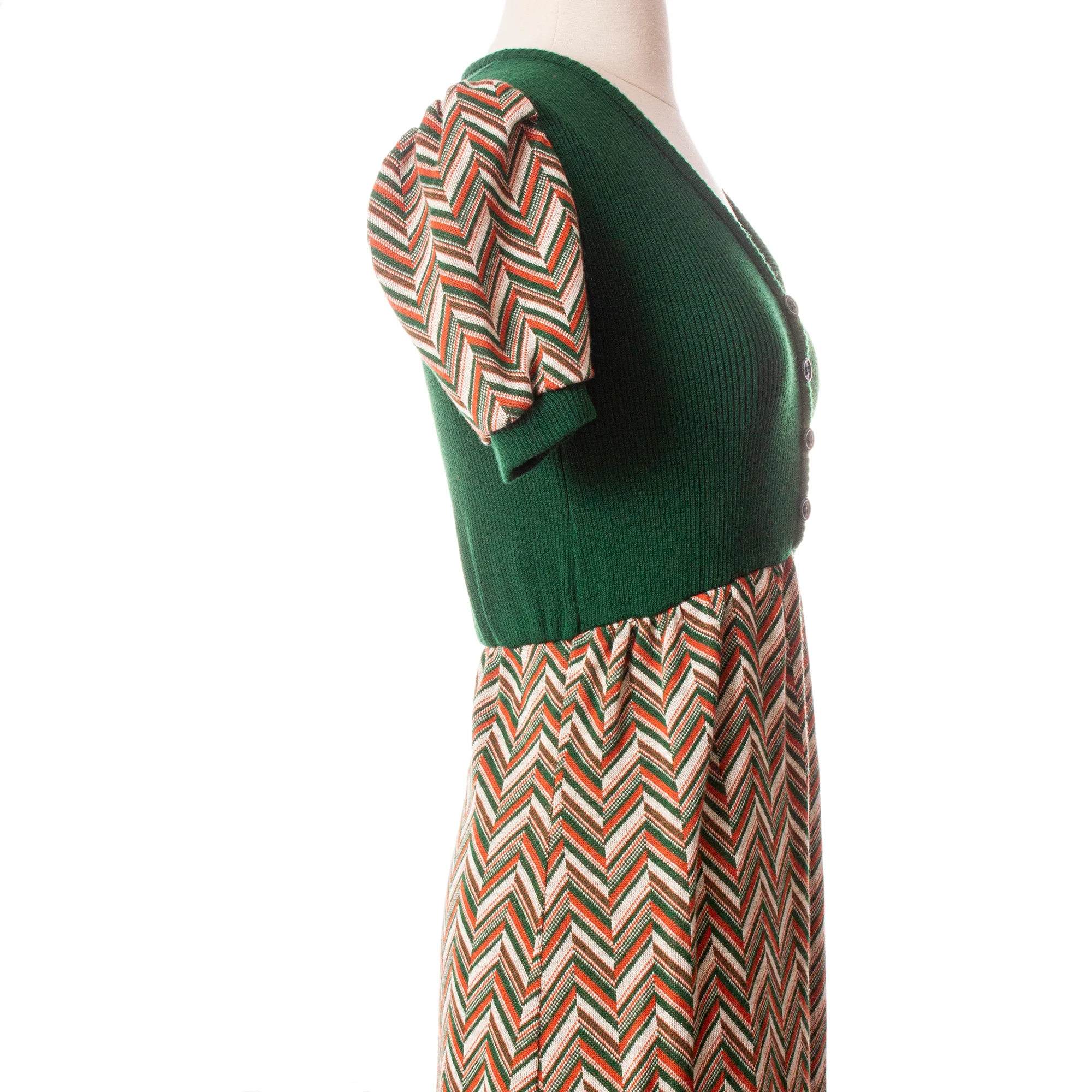 70s Green And Orange Chevron Knit Maxi Dress By Hubba Hubba - Image 6