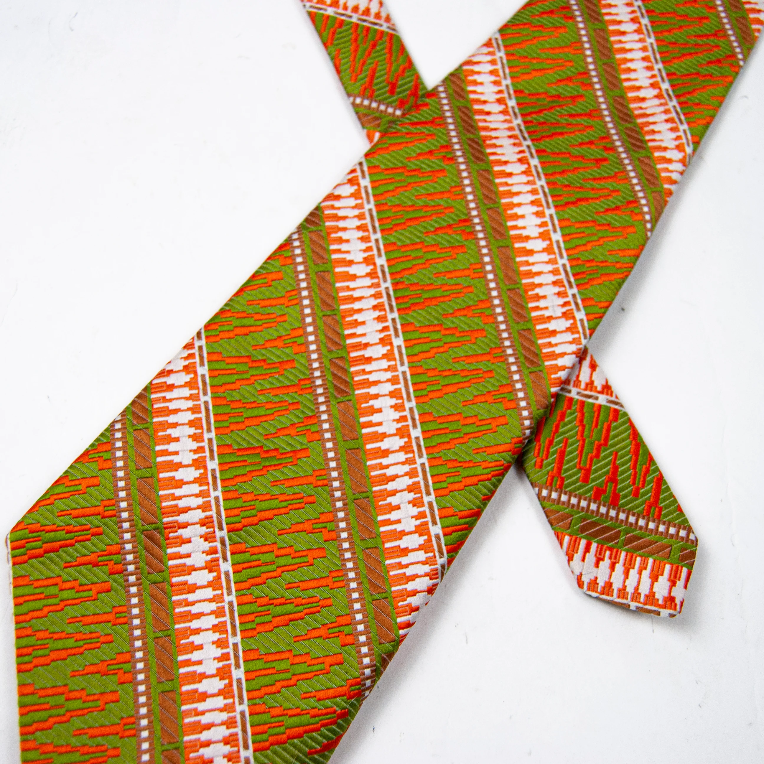 70s Green And Orange Funky Abstract Tie By Resilio - Image 3