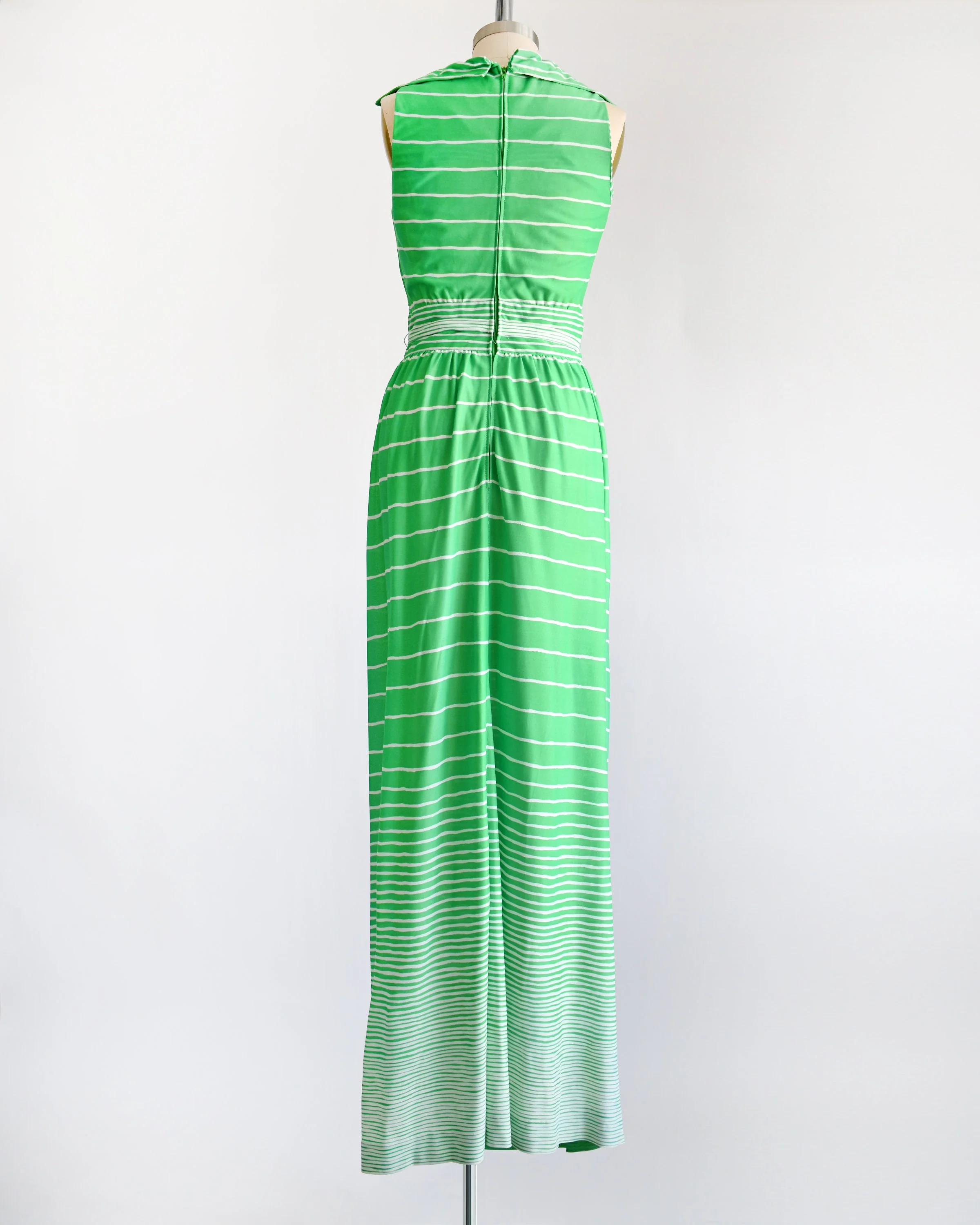 70s Green and White Maxi Dress Vintage 70s Dress, Sleeveless Striped 60s Mod Maxi Dress, Small Medium by R & K Originals - Image 4
