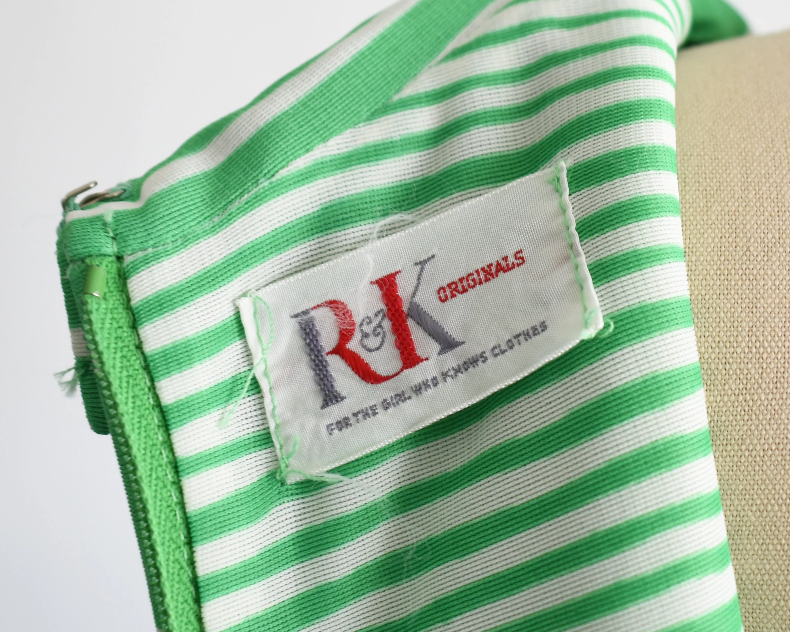 70s Green and White Maxi Dress Vintage 70s Dress, Sleeveless Striped 60s Mod Maxi Dress, Small Medium by R & K Originals - Image 6