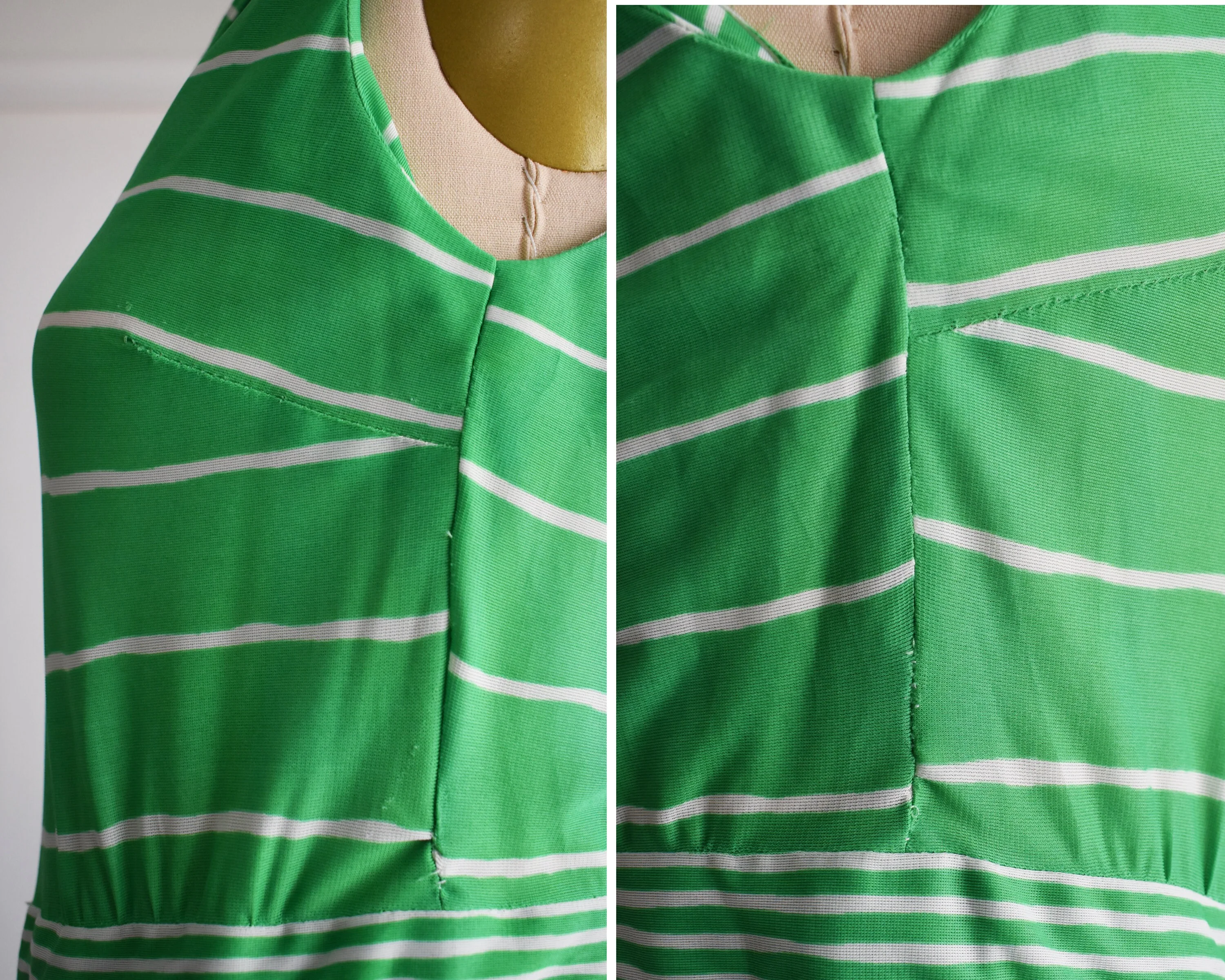 70s Green and White Maxi Dress Vintage 70s Dress, Sleeveless Striped 60s Mod Maxi Dress, Small Medium by R & K Originals - Image 7