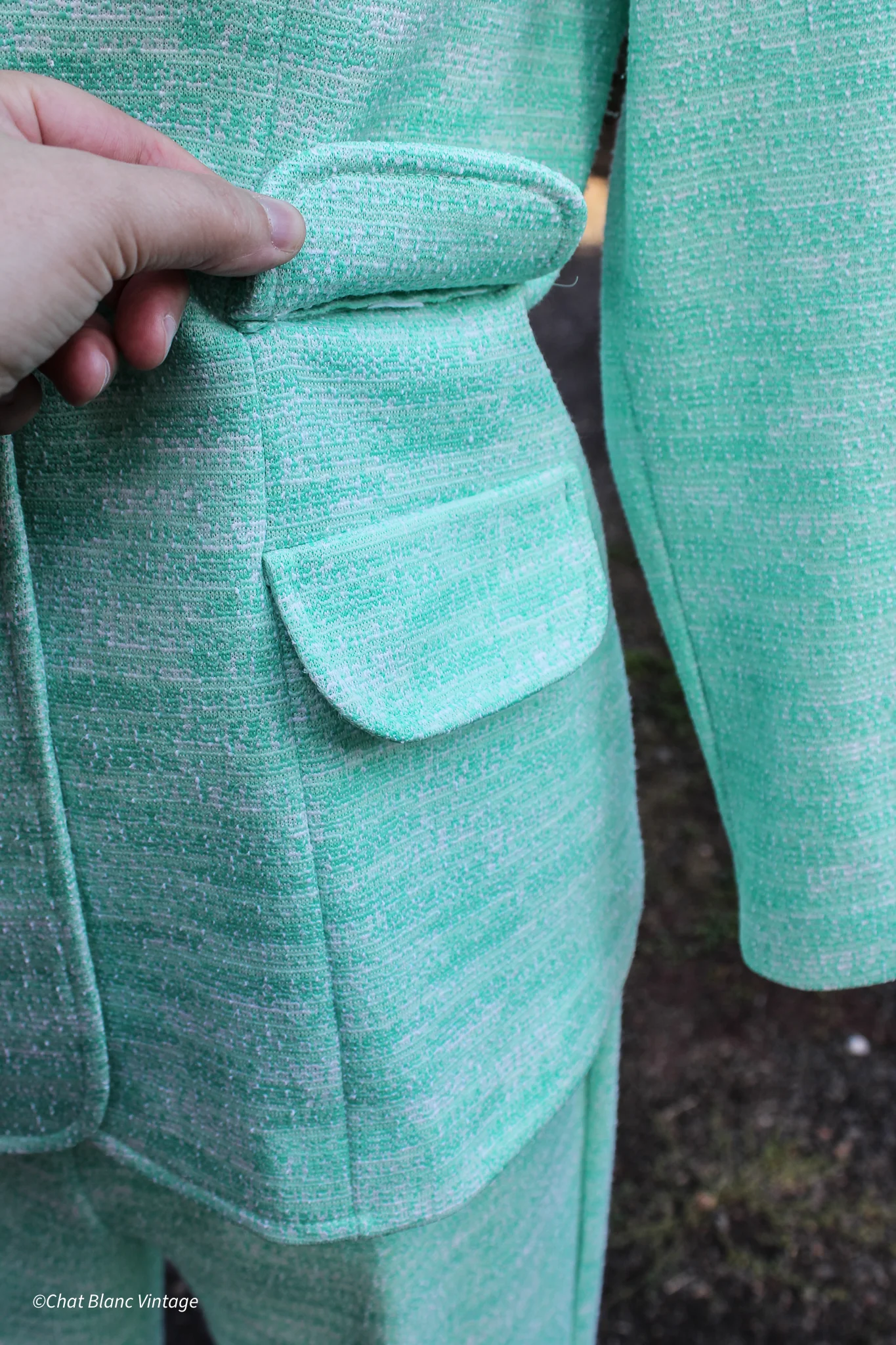 70s Green And White Mottled Pantsuit By Marty Gutmacher - Image 4
