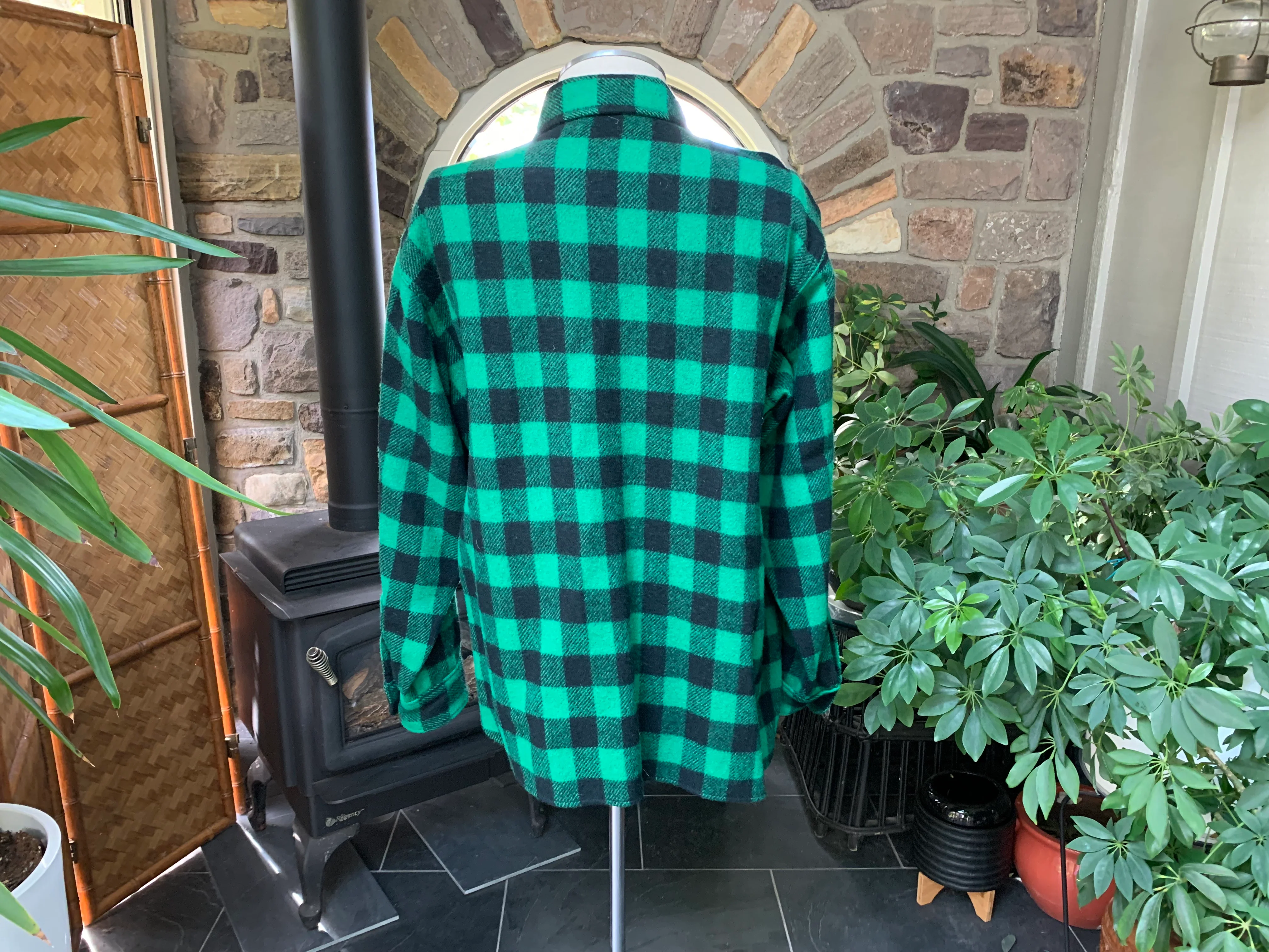70s Green Black Buffalo Plaid Wool Blend Shirt Jacket By Woolrich - Image 2
