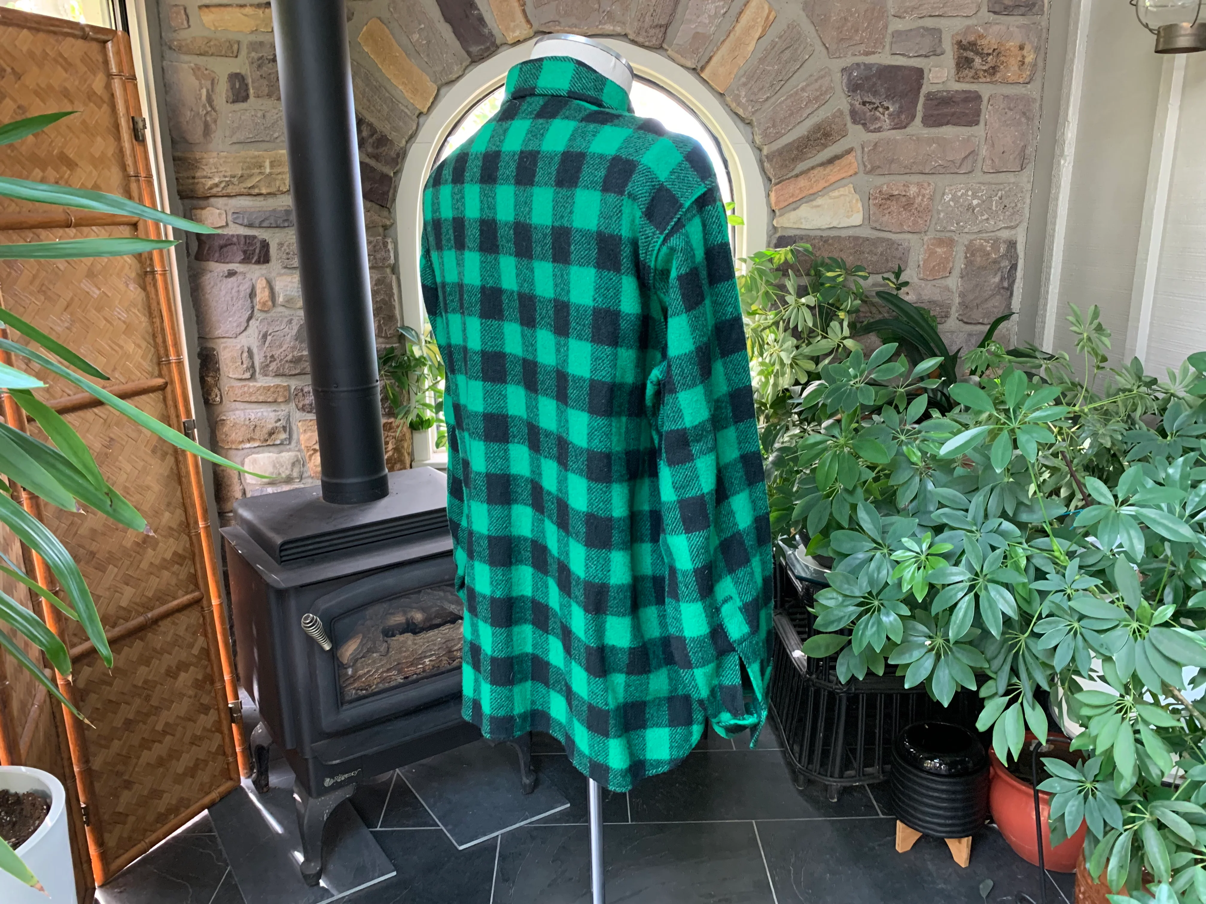70s Green Black Buffalo Plaid Wool Blend Shirt Jacket By Woolrich - Image 7