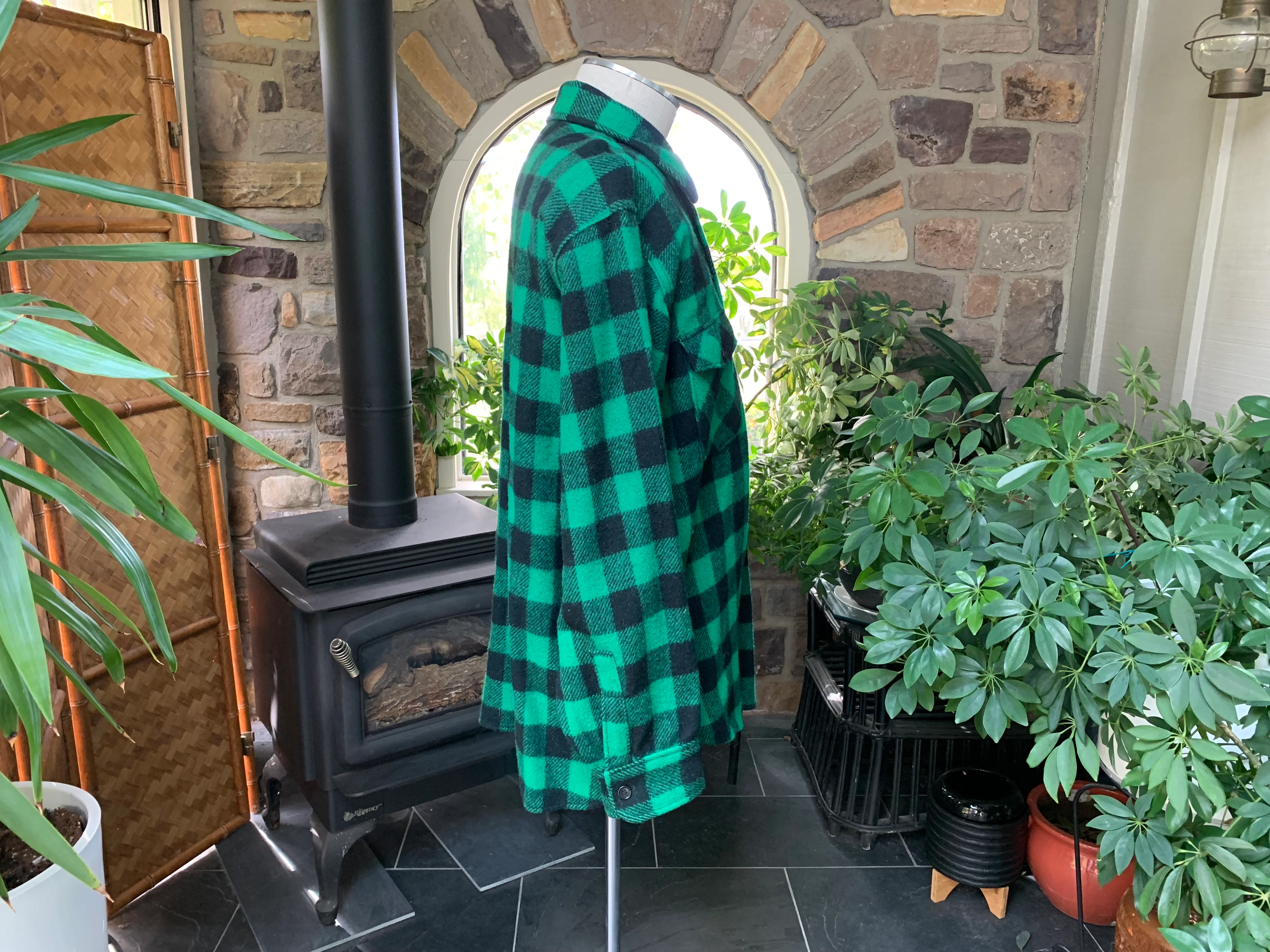 70s Green Black Buffalo Plaid Wool Blend Shirt Jacket By Woolrich - Image 8
