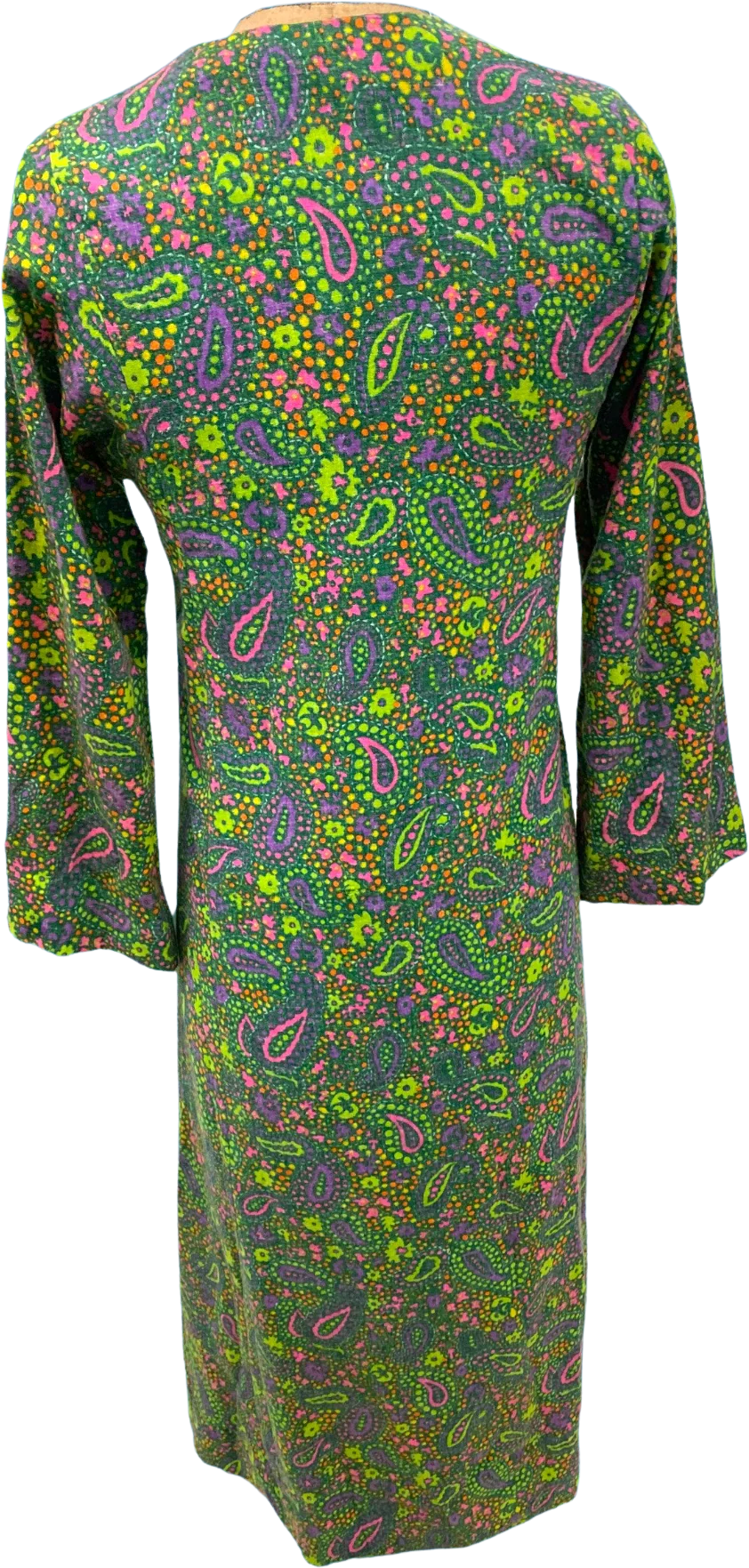 70s Green Pink Mod Pattern Heavy Cotton Maxi Dress - Image 2