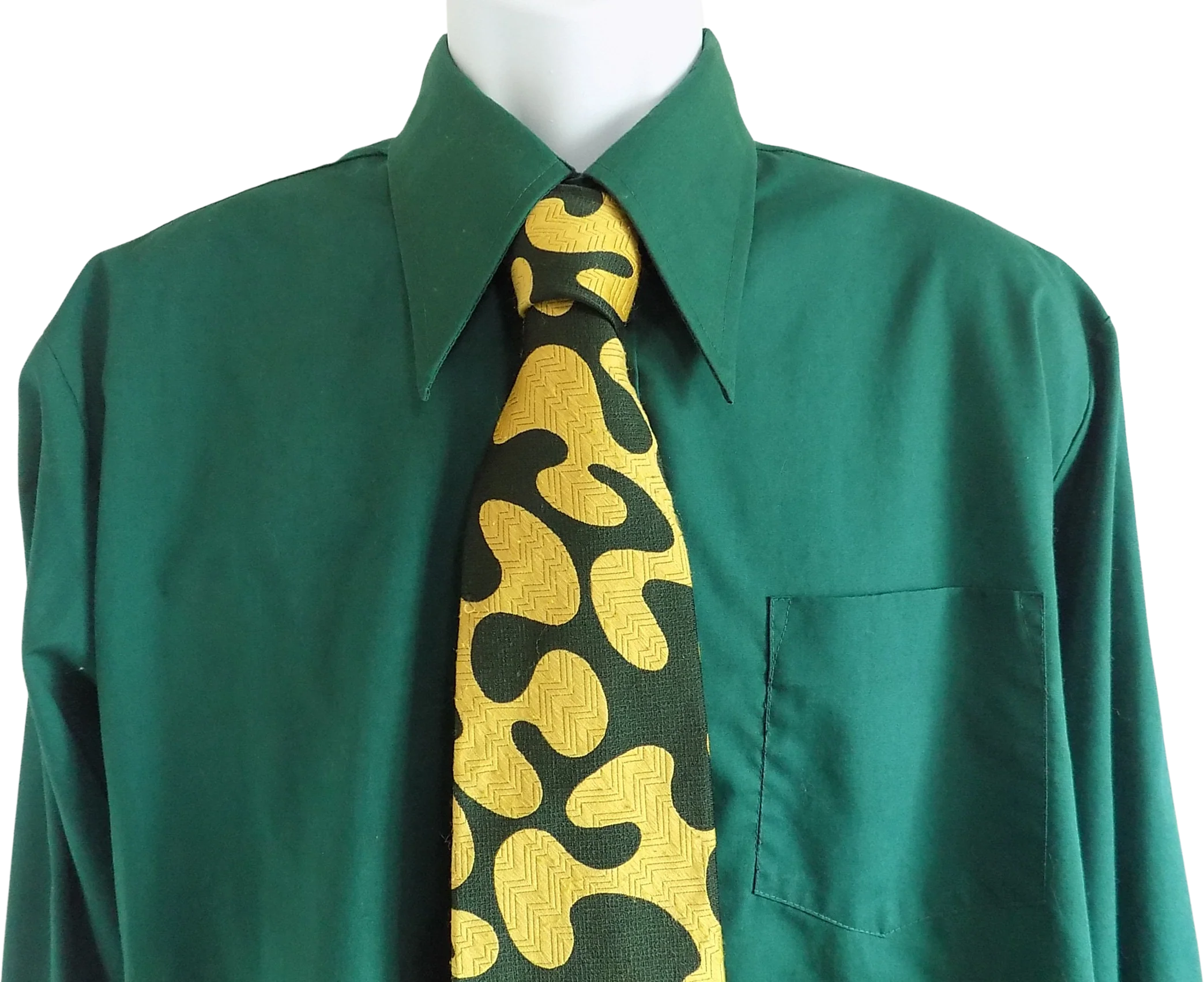 70s Green Shirt Wide Collar Long Sleeves 17 Collar 50 Chest 23. 5 Sleeve Forest Green Poly Cotton Blend Xxl by Jcpenny - Image 2