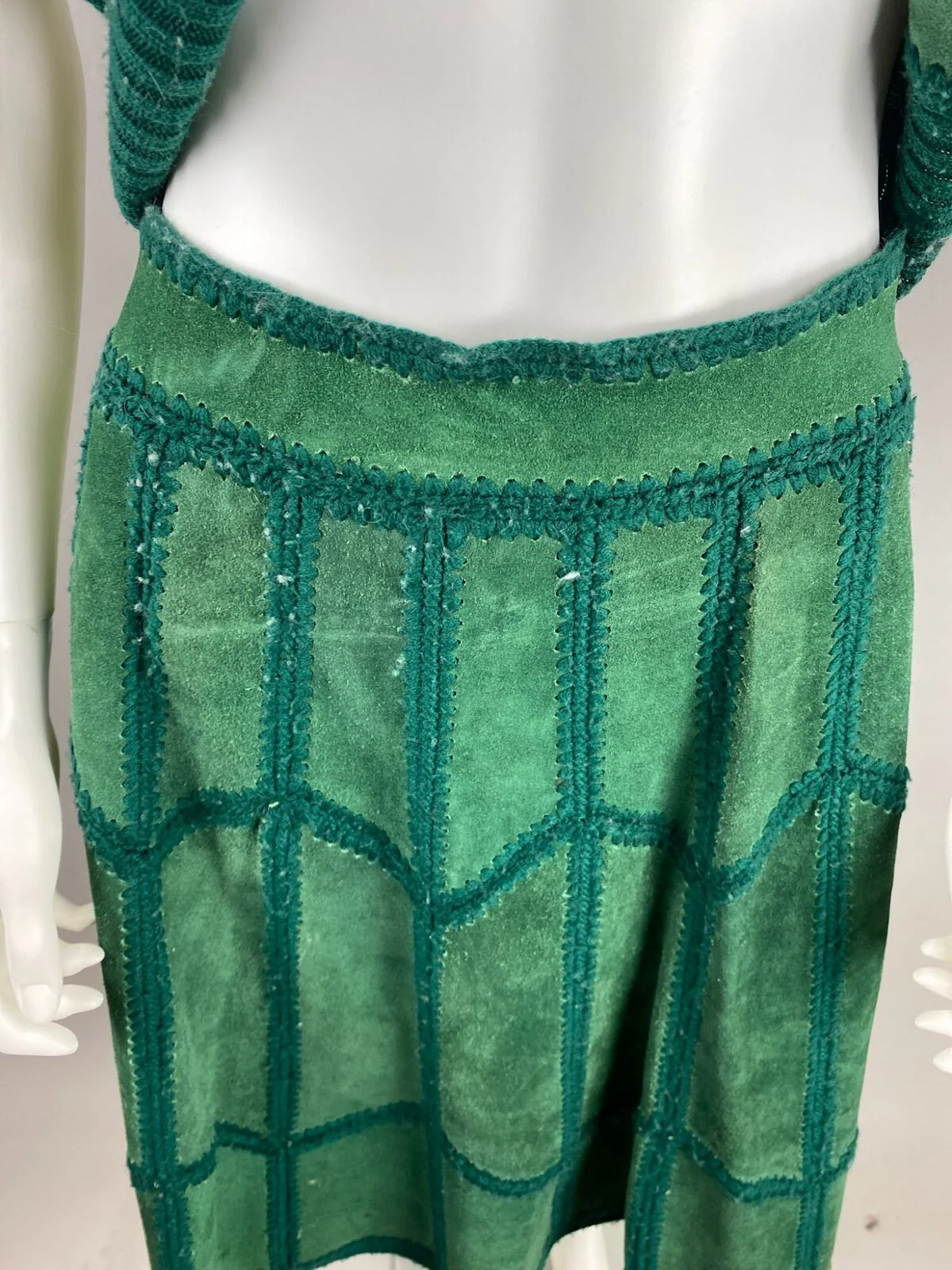 70s Green Suede Leather Skirt Vest Patchwork Crochet by Ms Today - Image 4