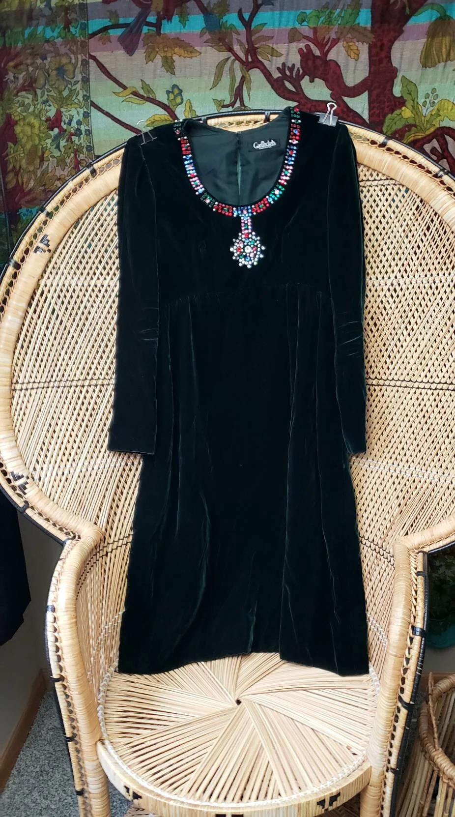 70s Green Velvet Dress with Gems Md by Designer Kiki Hart - Image 6