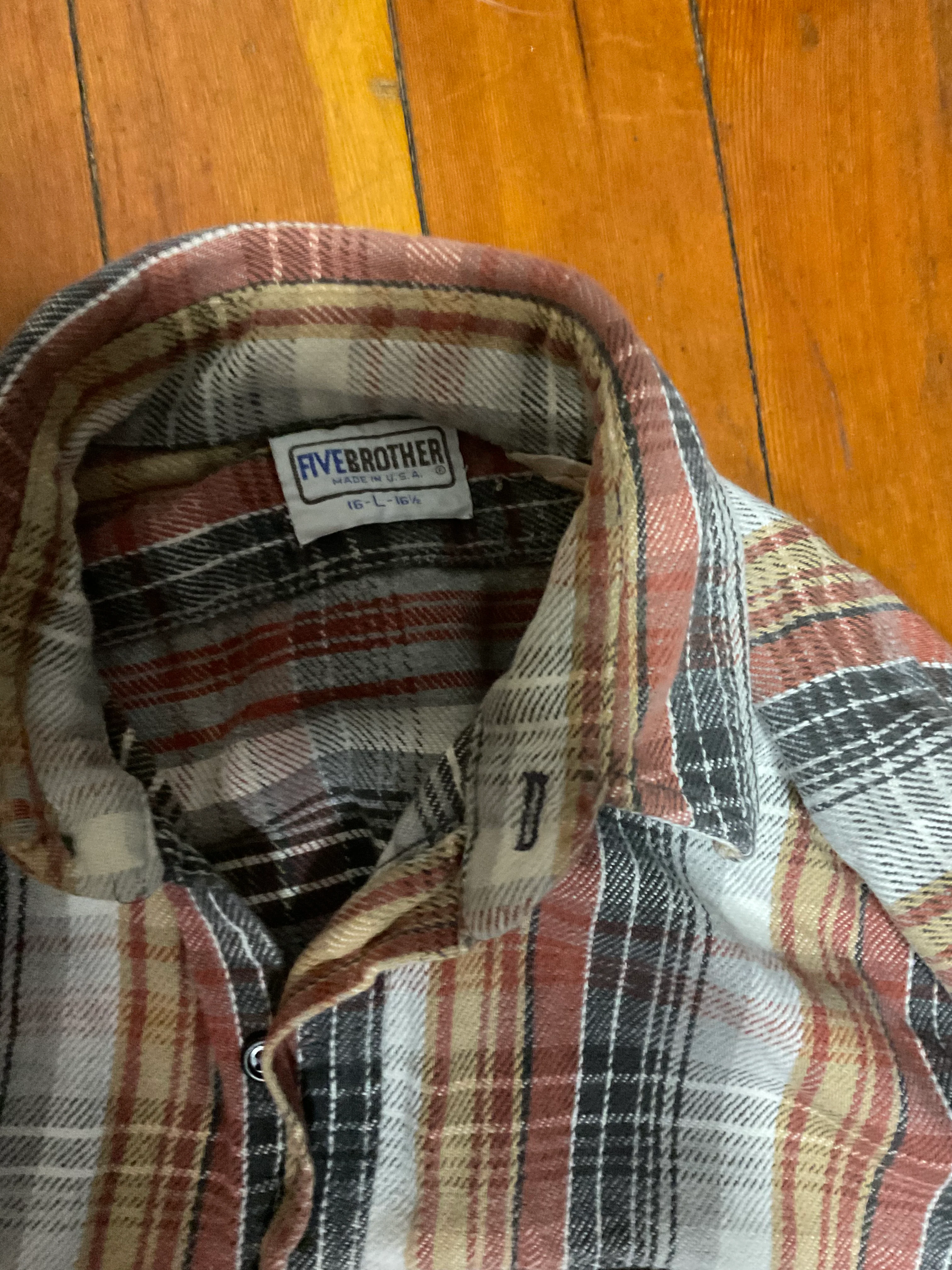 70s Grunge 100% Cotton Hot Dad Flannel Plaid Shirt By Five Brothers - Image 3