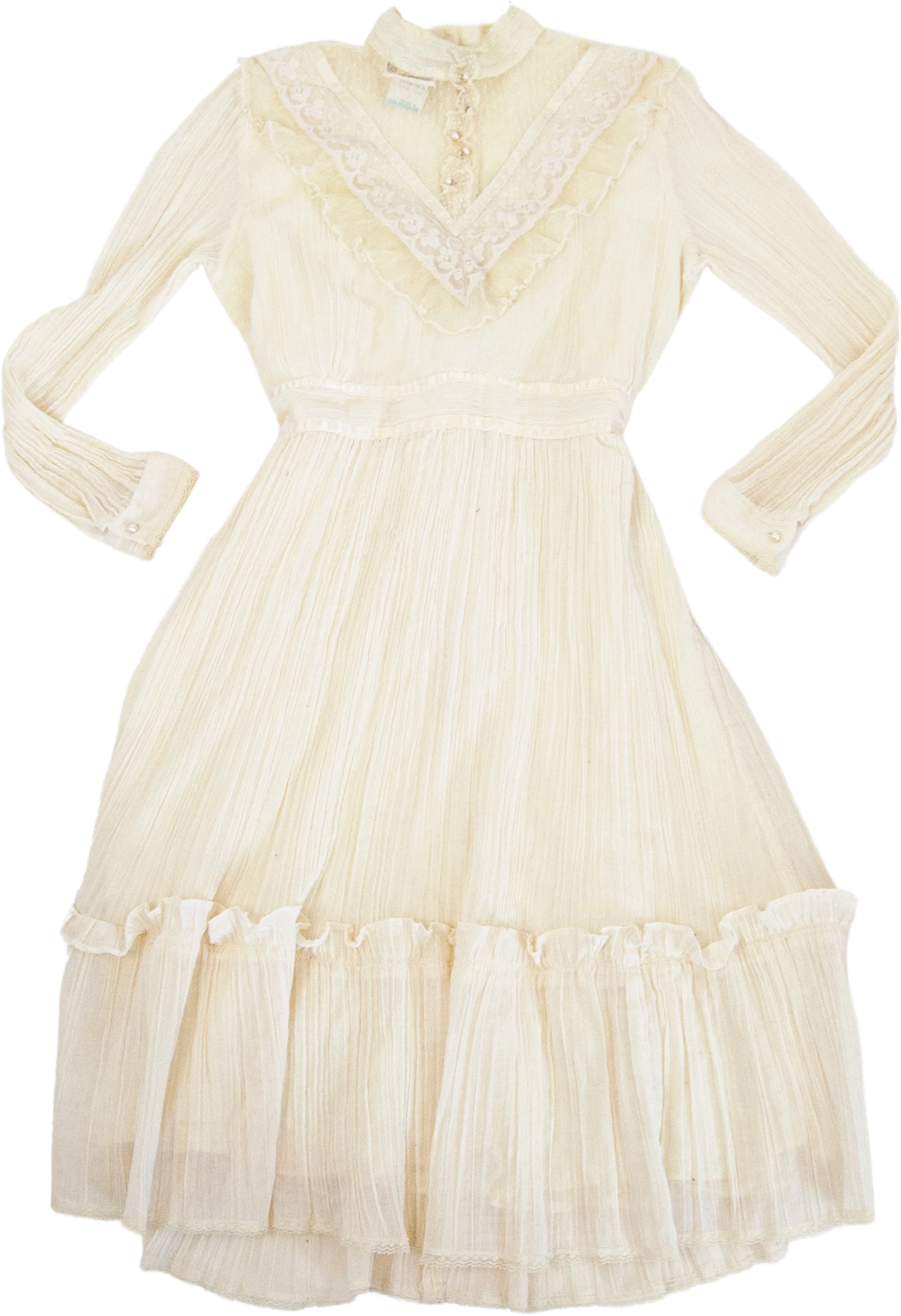 70s Gunne Sax Cream Victorian Style Mini Dress By Gunne Sax