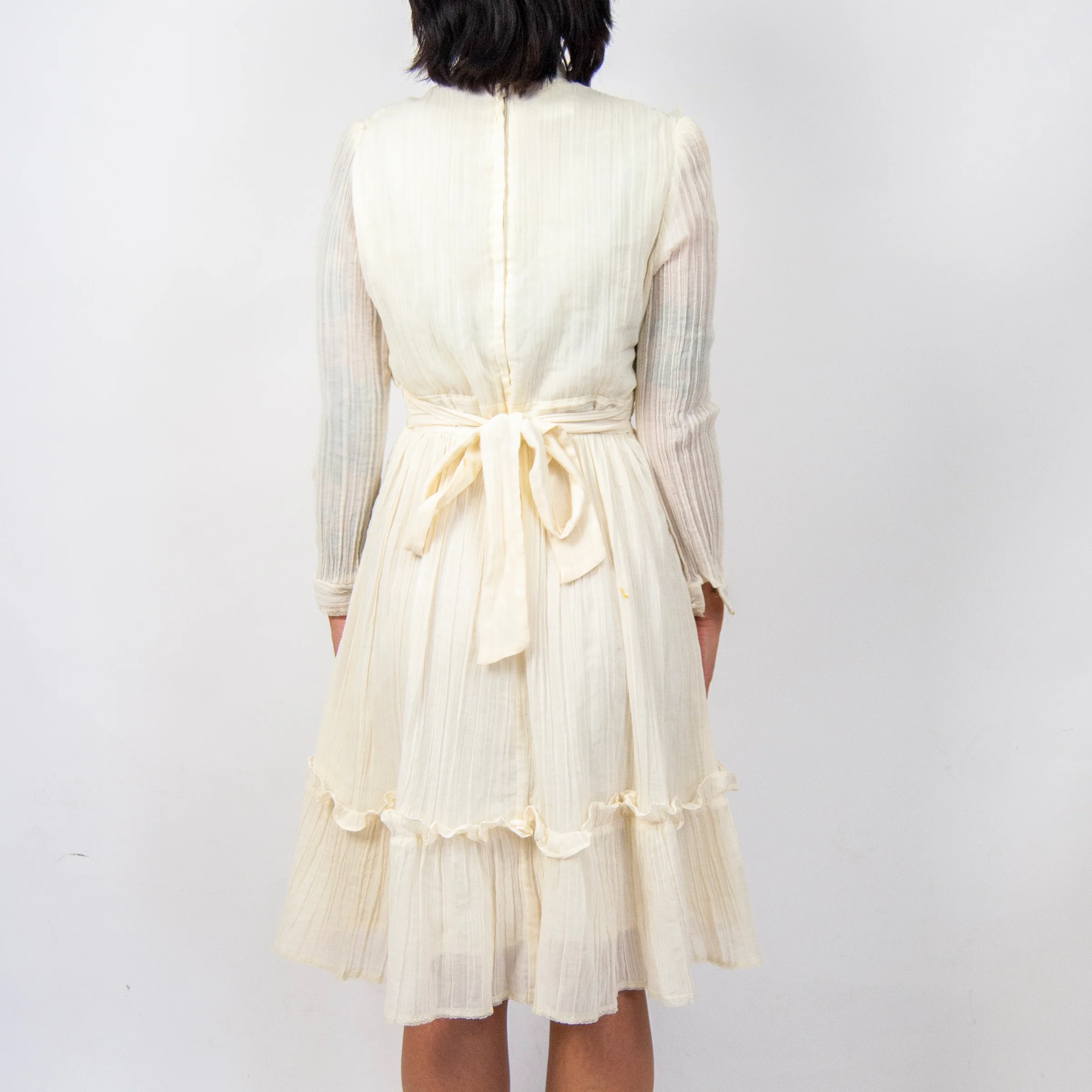 70s Gunne Sax Cream Victorian Style Mini Dress By Gunne Sax - Image 5