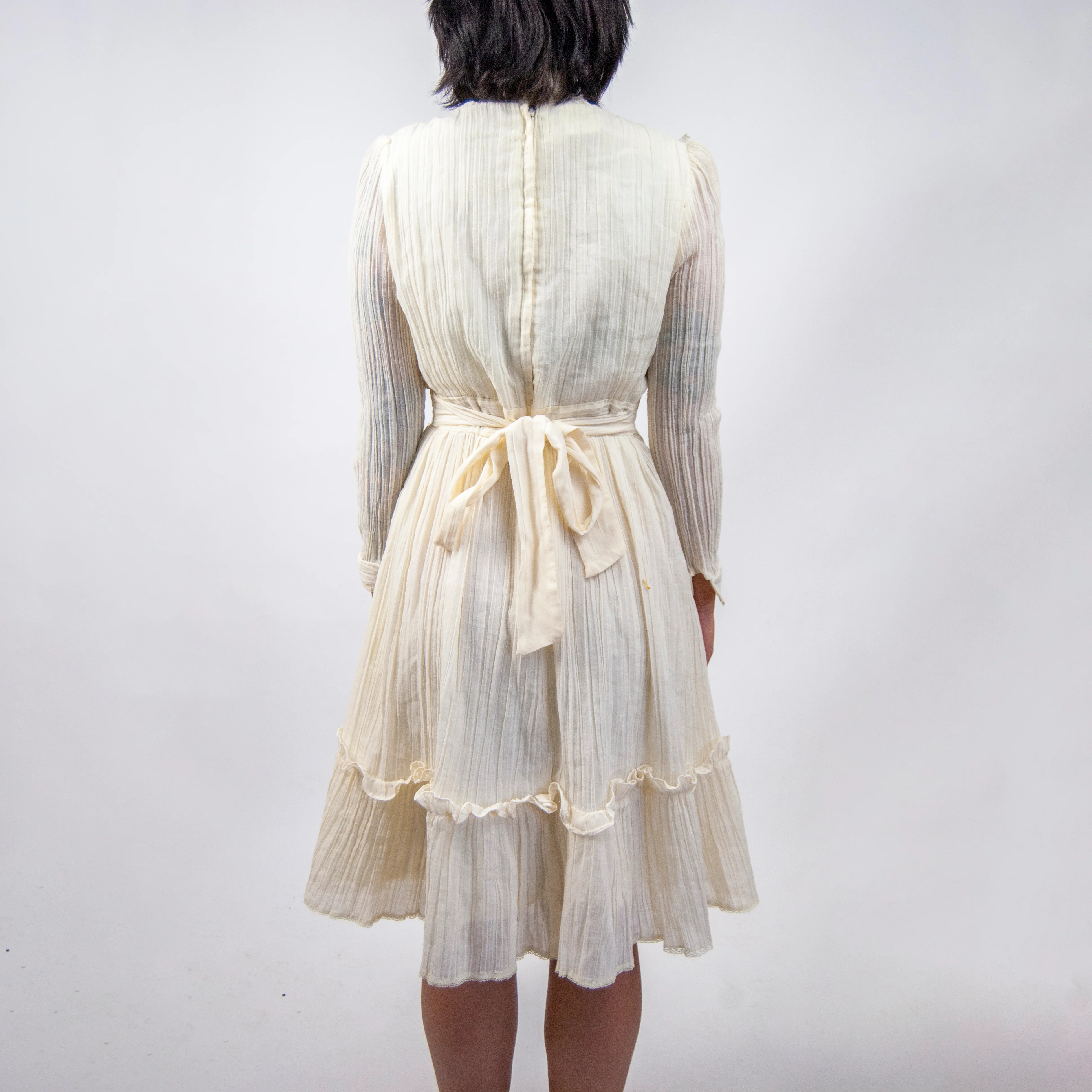 70s Gunne Sax Cream Victorian Style Mini Dress By Gunne Sax - Image 6