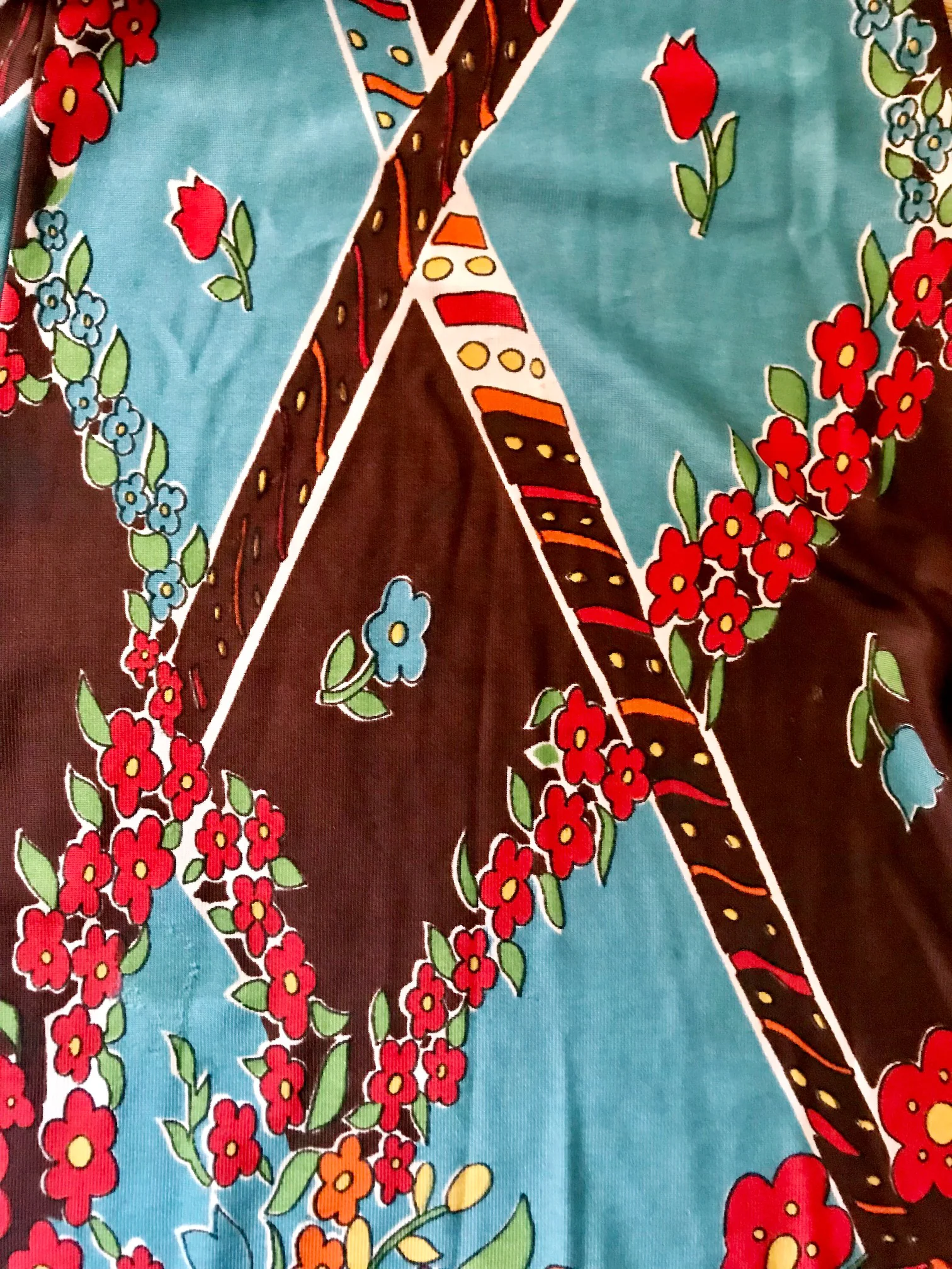 70s Halter Maxi Dress Printed Blue Brown Geo Floral - Image 4