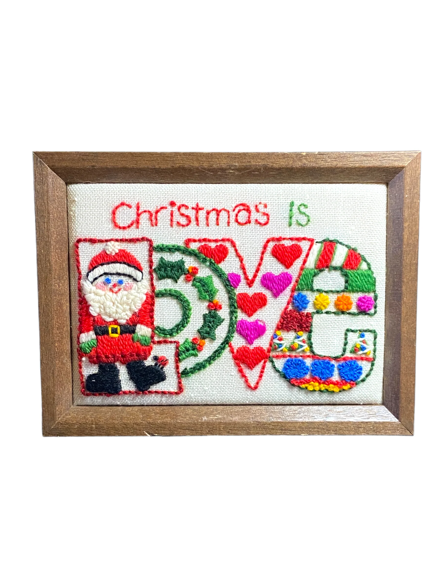 70s Hand Embroidered Christmas Pictures Joy Noel Love - Image 3