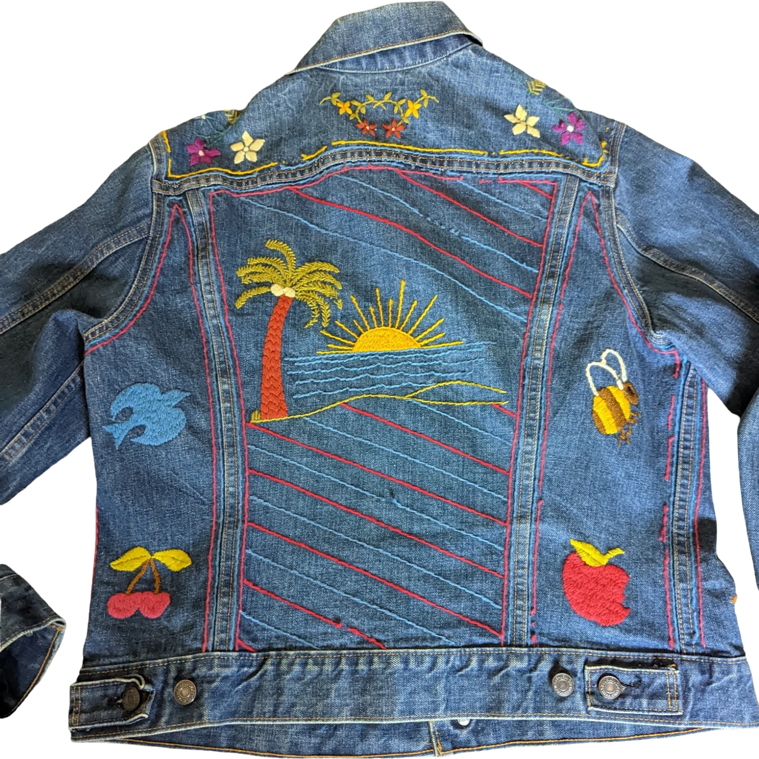70s Hand Embroidered Denim Trucker Jacket by Levi's
