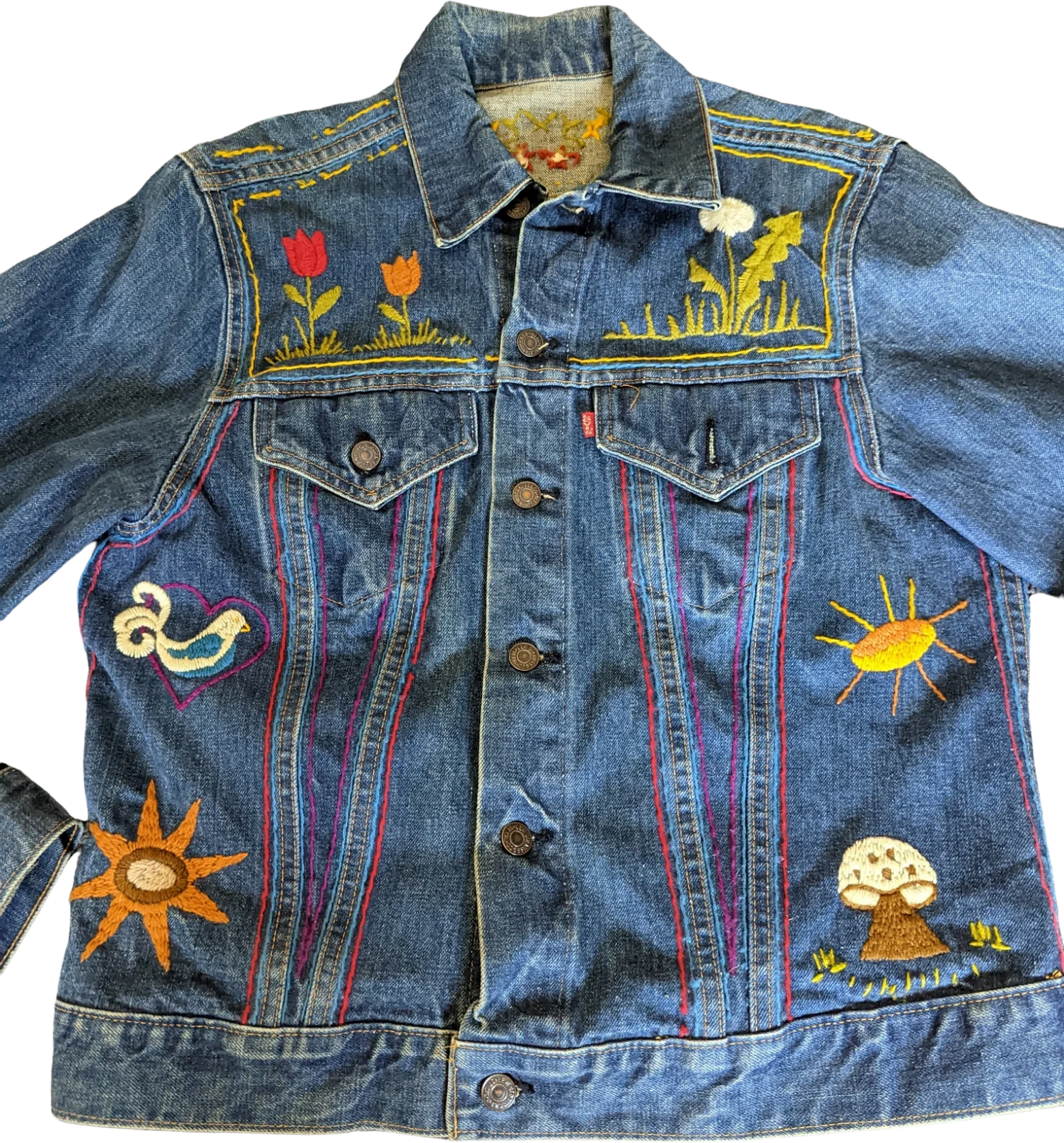 70s Hand Embroidered Denim Trucker Jacket by Levi's - Image 2