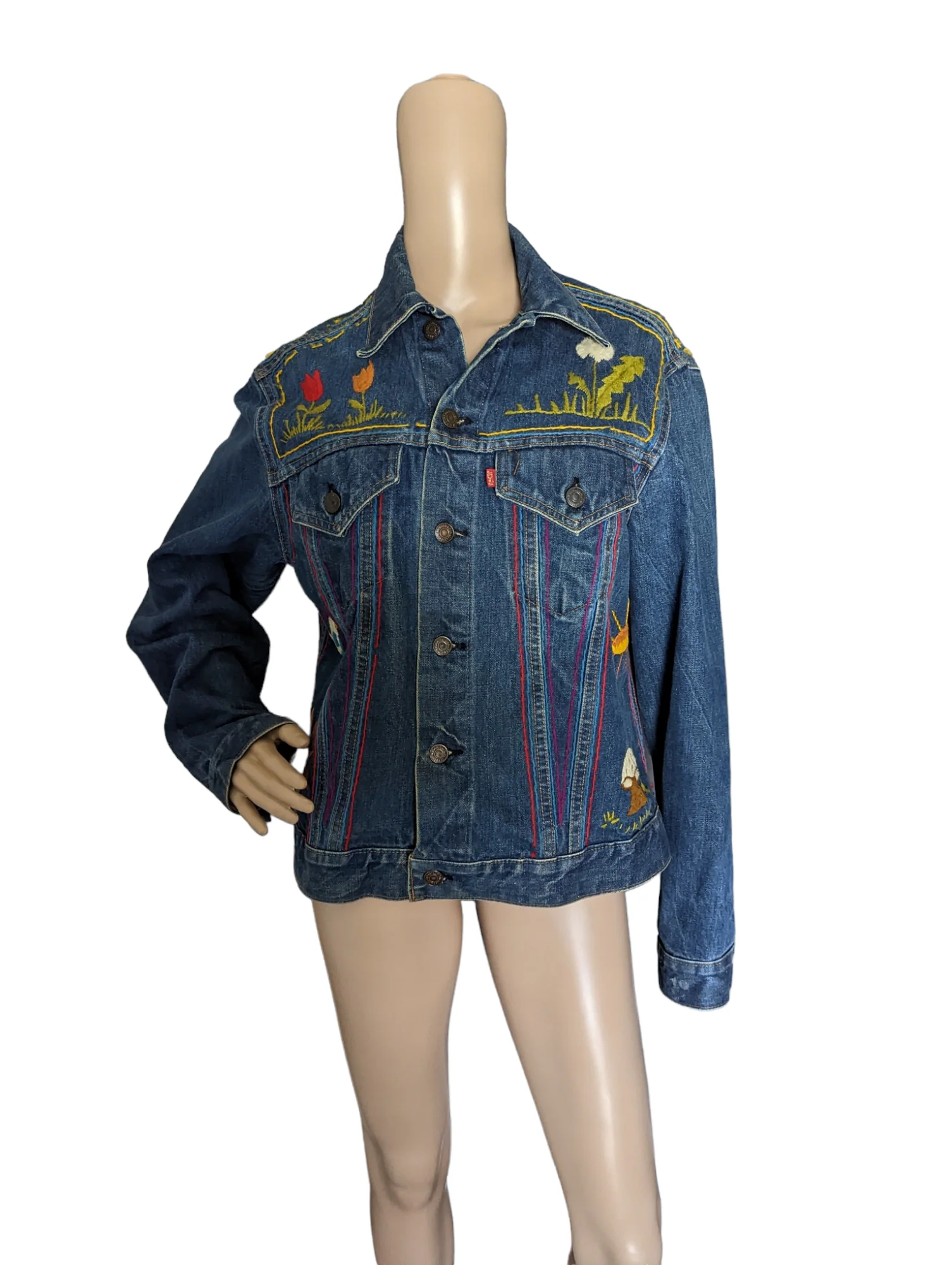 70s Hand Embroidered Denim Trucker Jacket by Levi's - Image 3