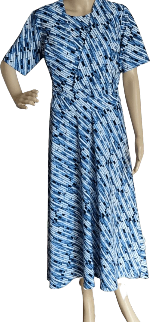 70's Handcrafted Blue and White Printed Dress