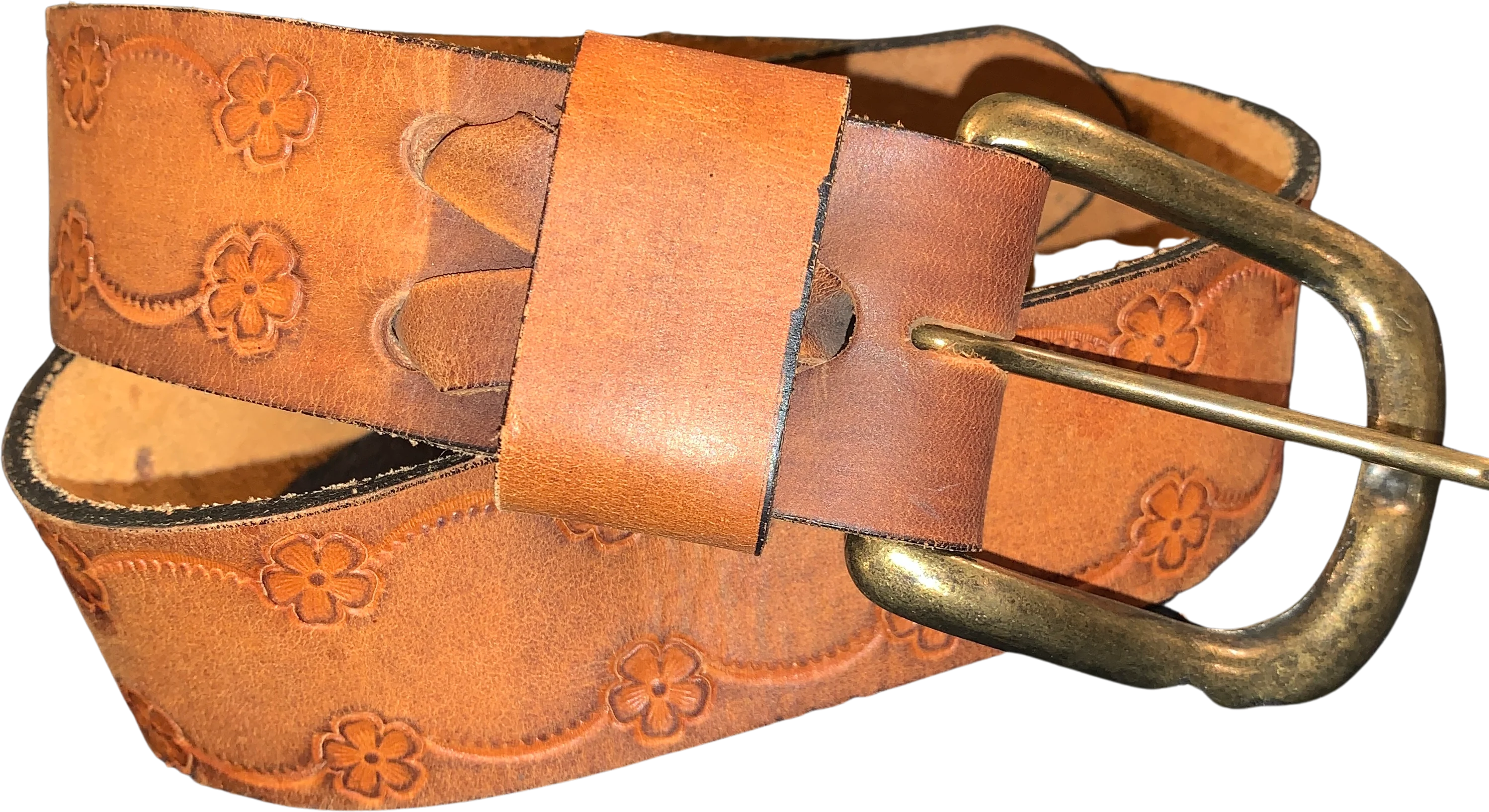 70s Handmade Tooled Leather Belt