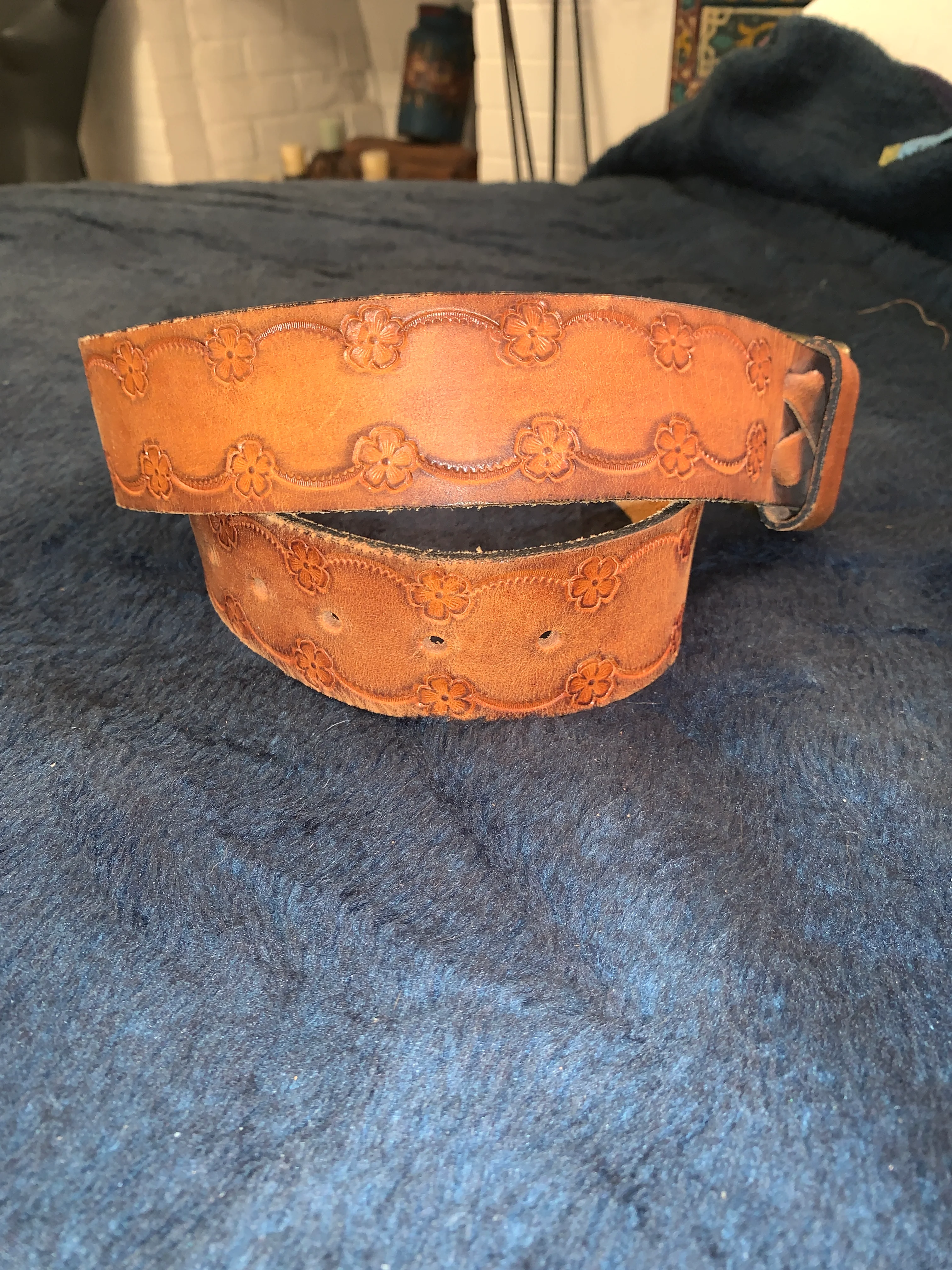 70s Handmade Tooled Leather Belt - Image 5