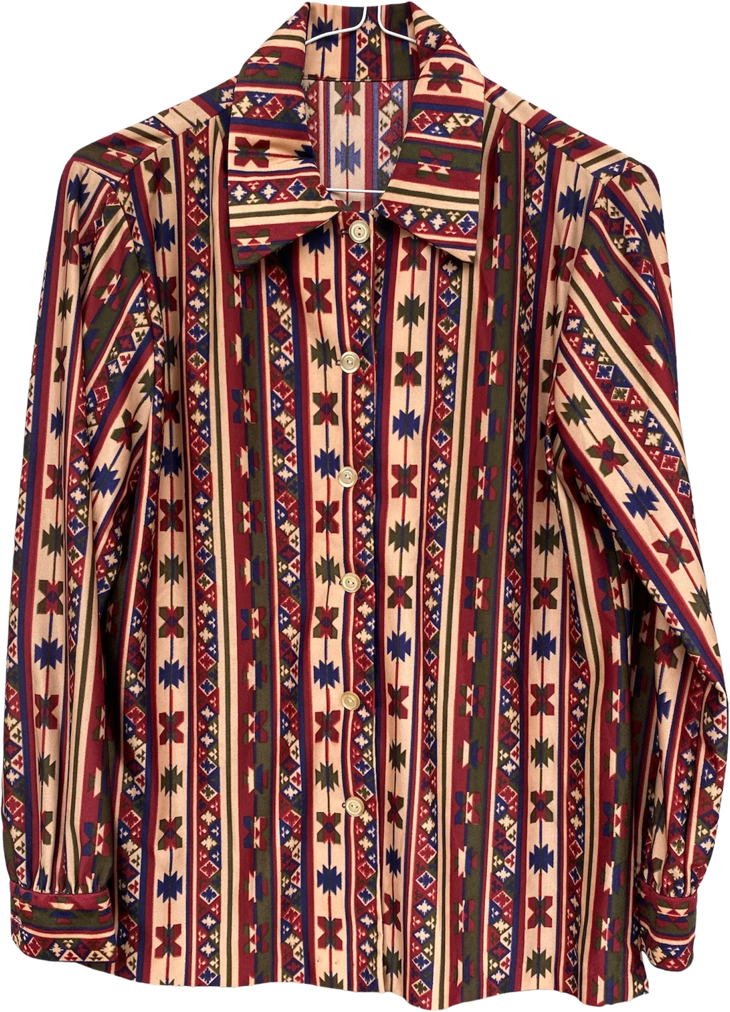 70s Handmade Western Print Button Up Long Sleeve Shirt - Image 3