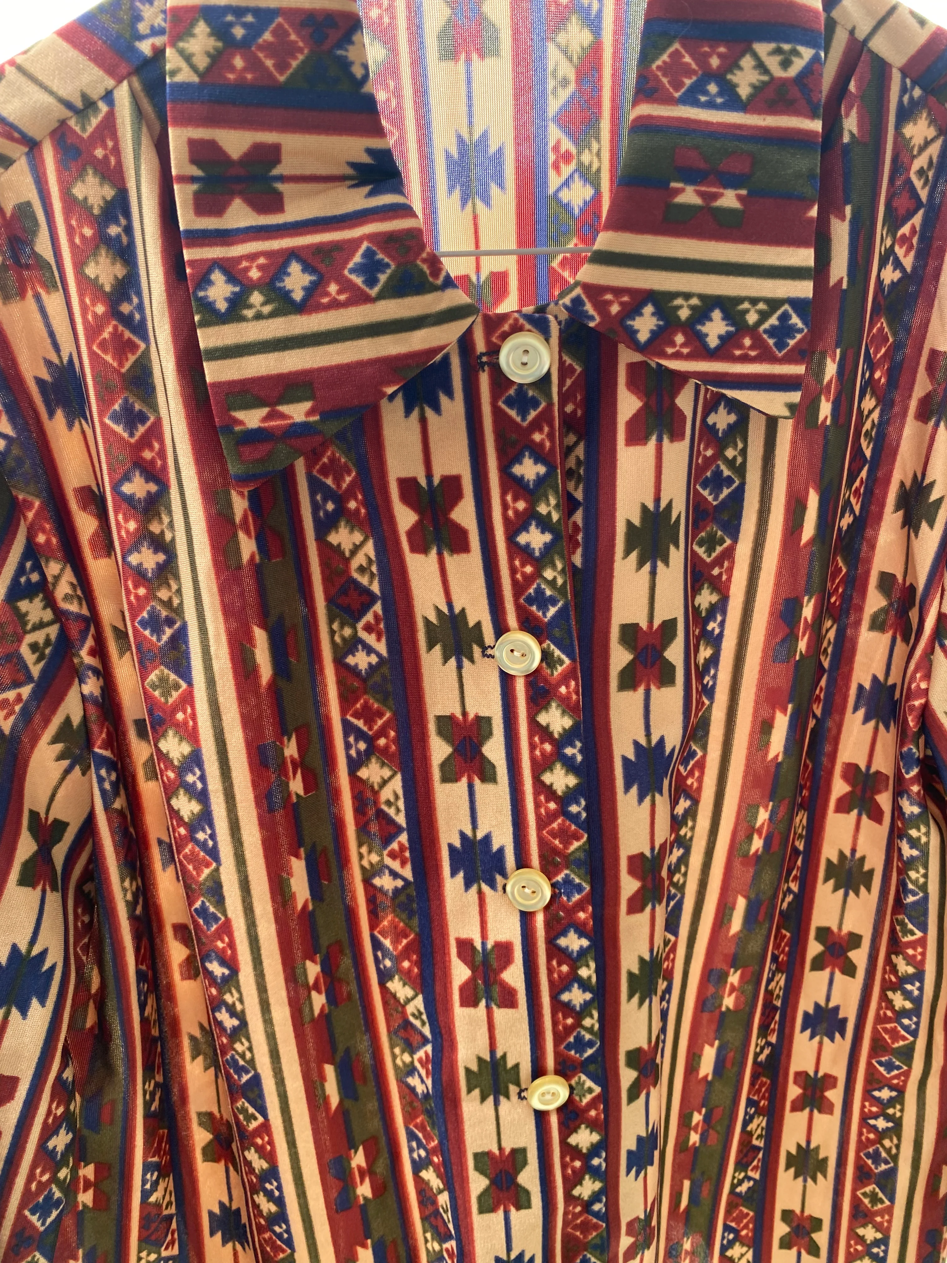 70s Handmade Western Print Button Up Long Sleeve Shirt - Image 4