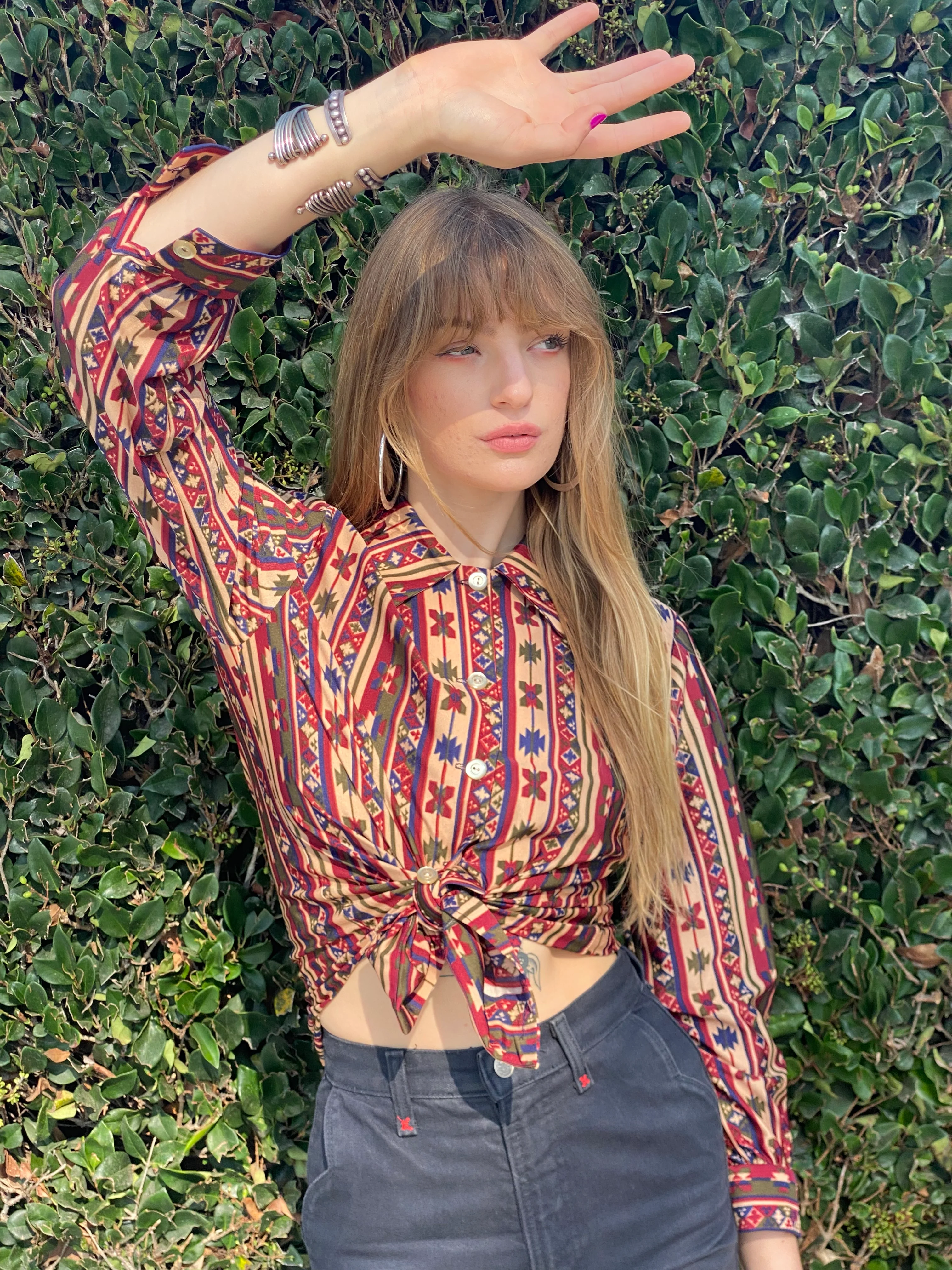 70s Handmade Western Print Button Up Long Sleeve Shirt - Image 7