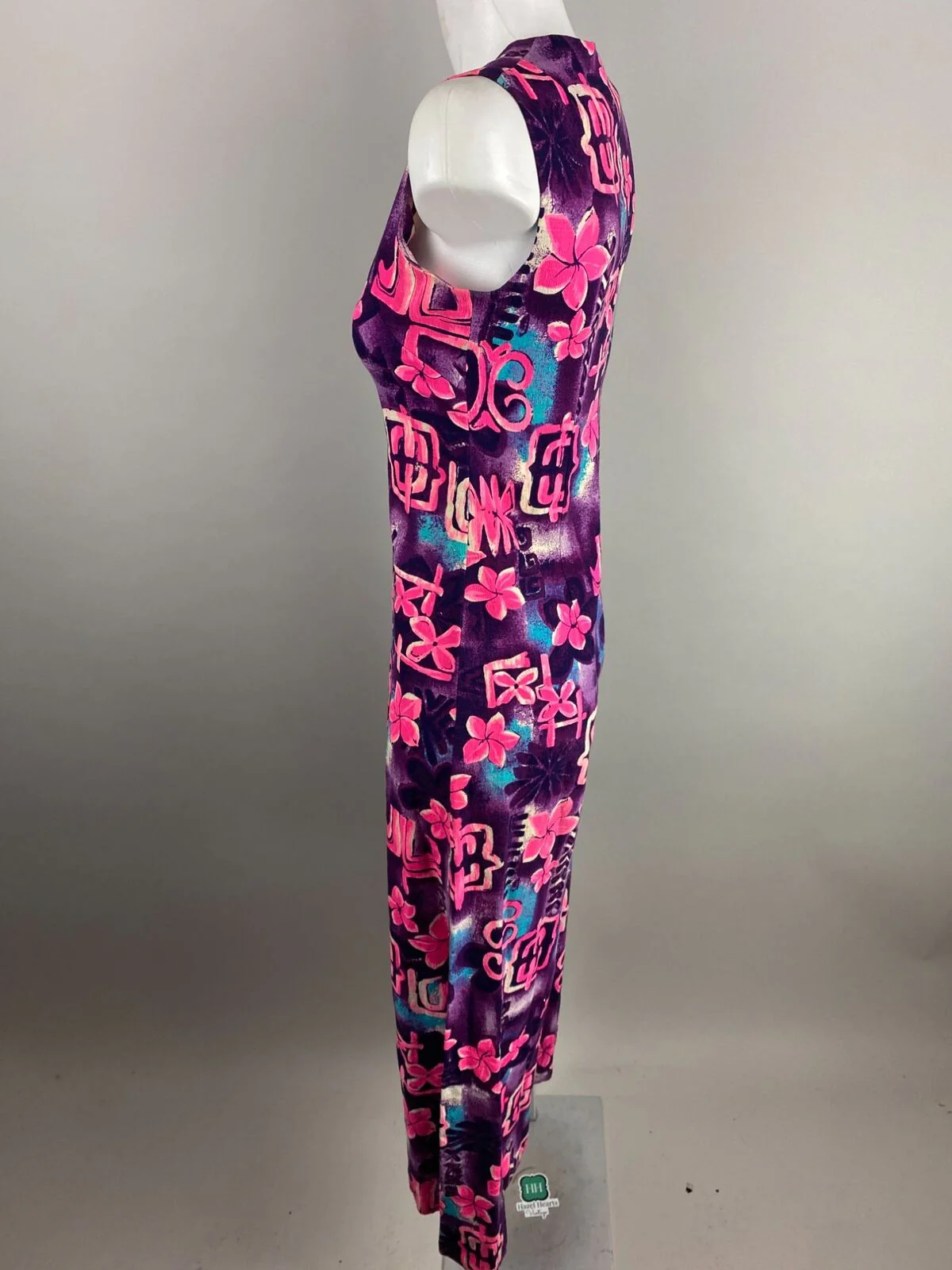 70s Hawaiian Barkcloth Jumpsuit Pink Purple Zip Front - Image 6