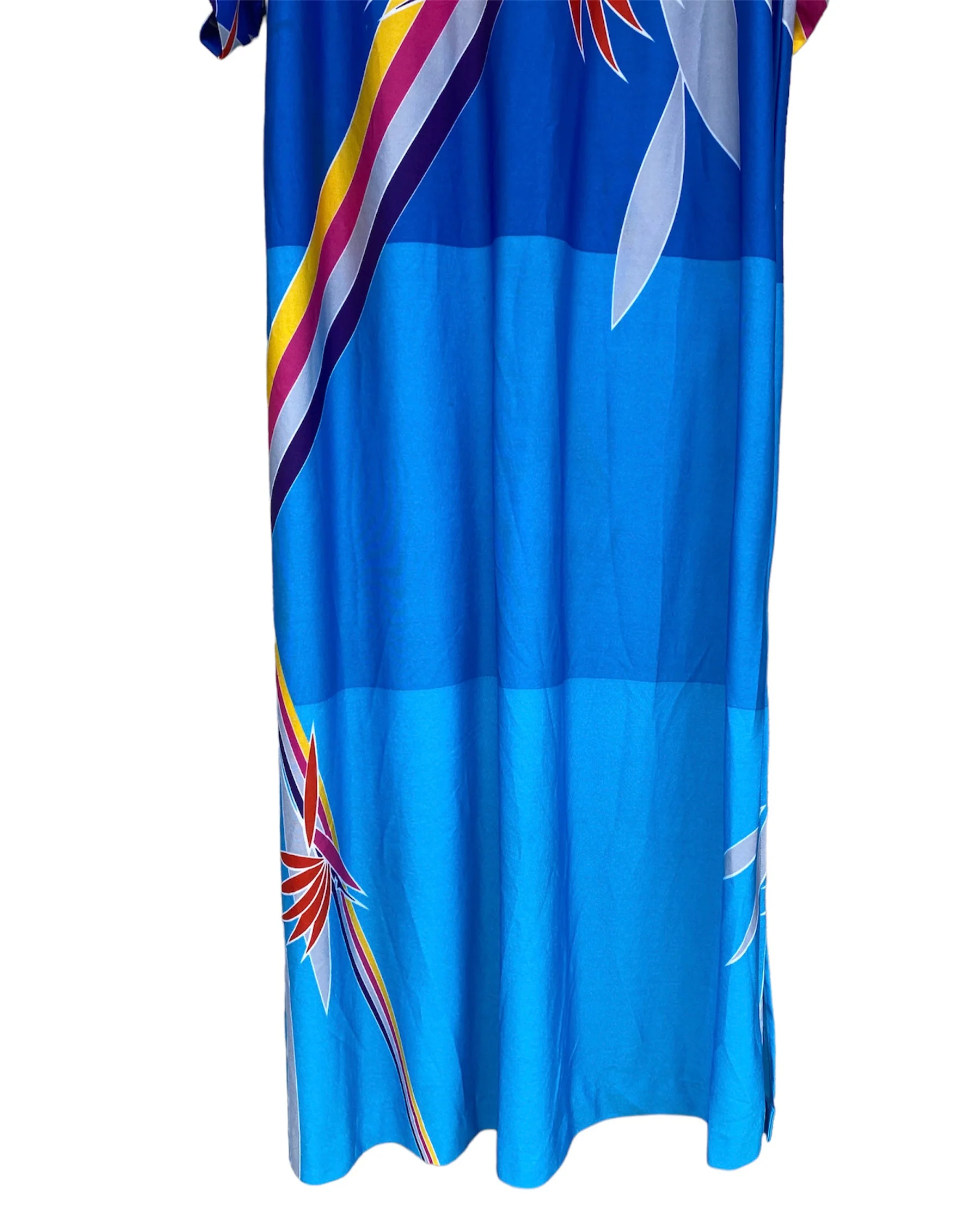 70s Hawaiian Caftan Dress Bright Colors Xl Back Zip By Penneys Hawaii - Image 5