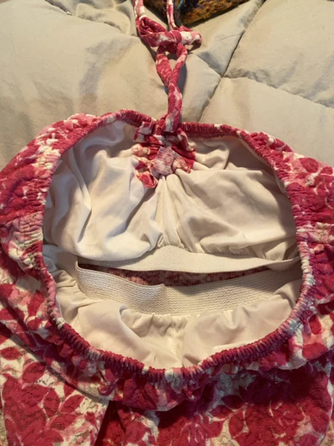 70s Hawiian Velvet Cutout One Piece Pink White Bra - Image 4