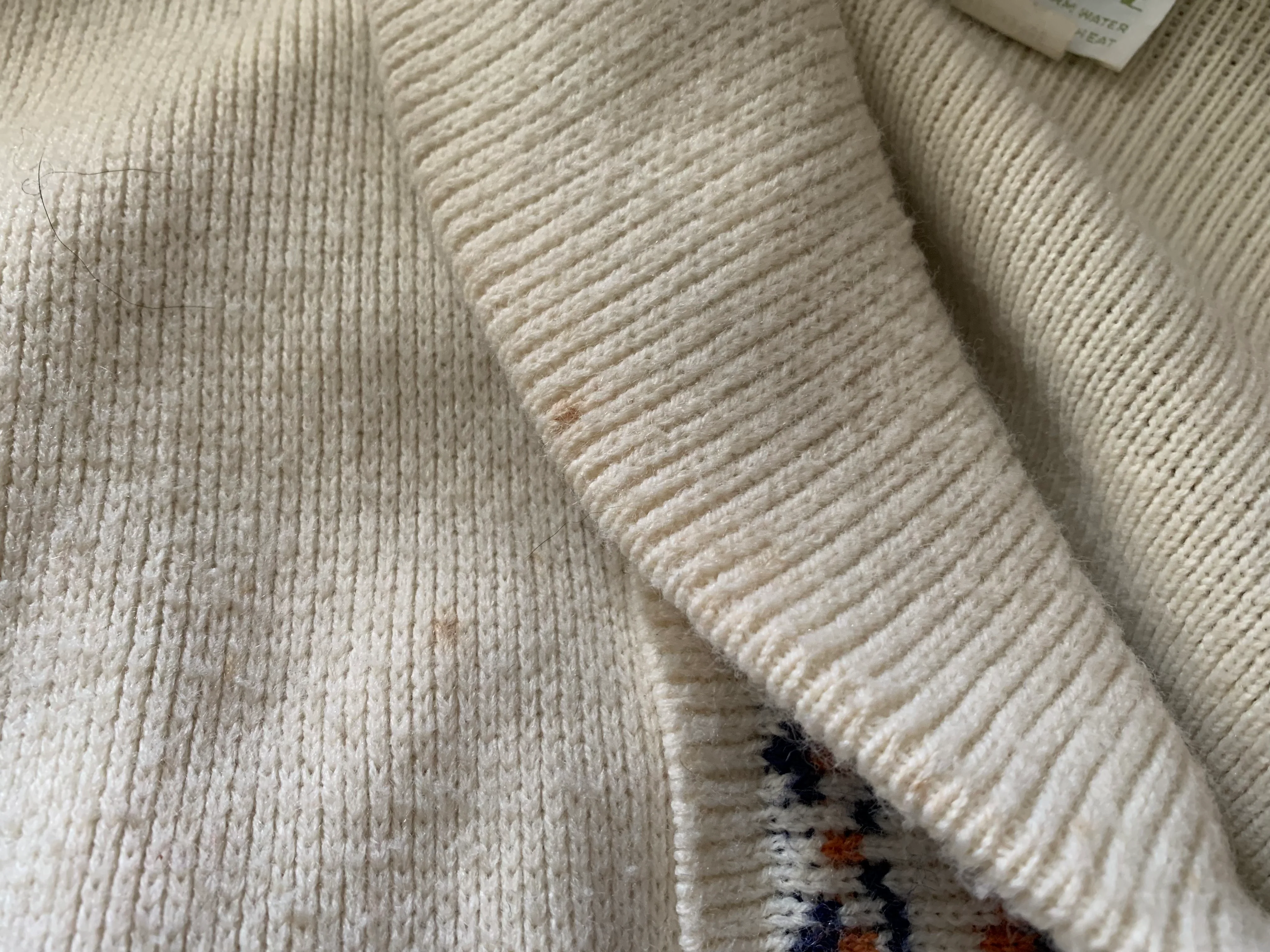 70s Heavy Ivory Blue And Rust Hooded Belted Sweater By Herald House - Image 10
