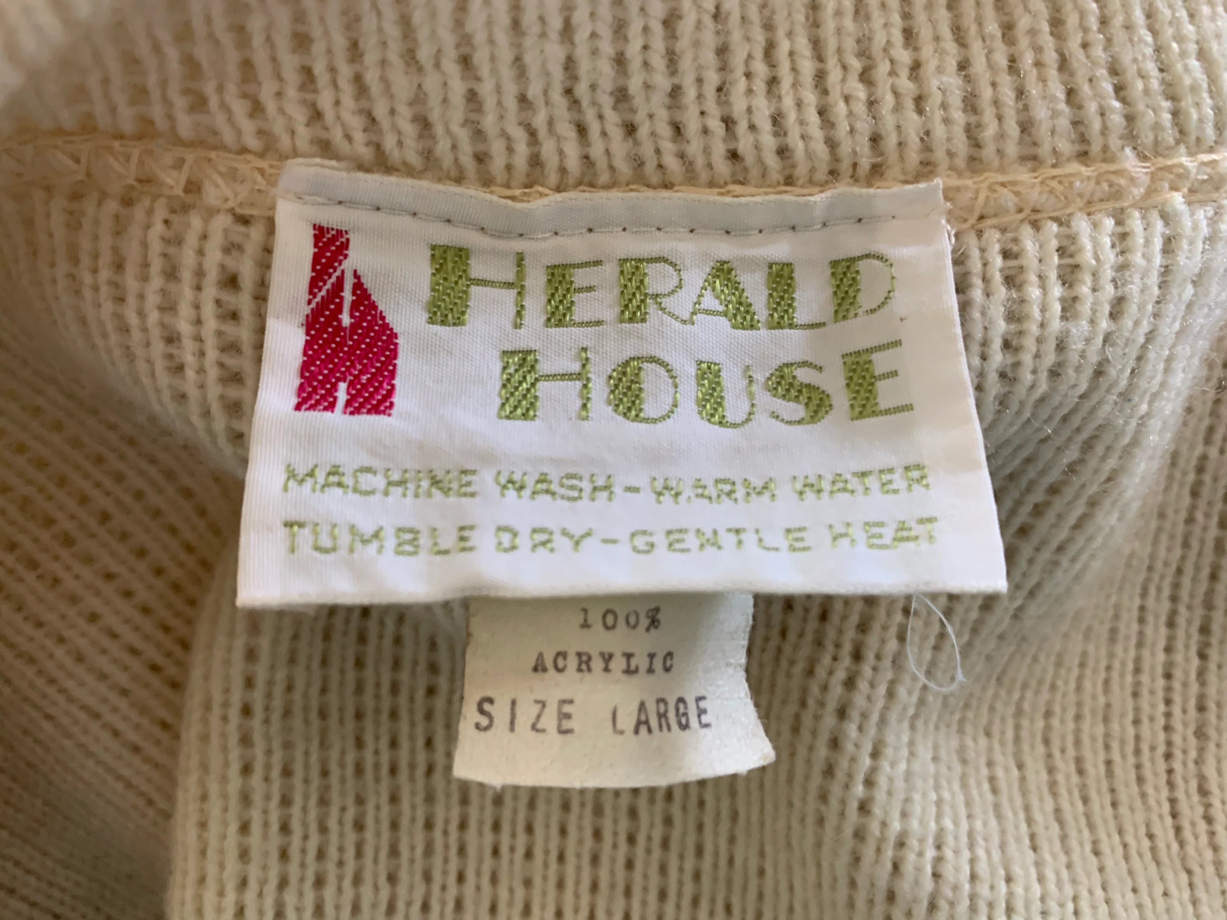70s Heavy Ivory Blue And Rust Hooded Belted Sweater By Herald House - Image 9