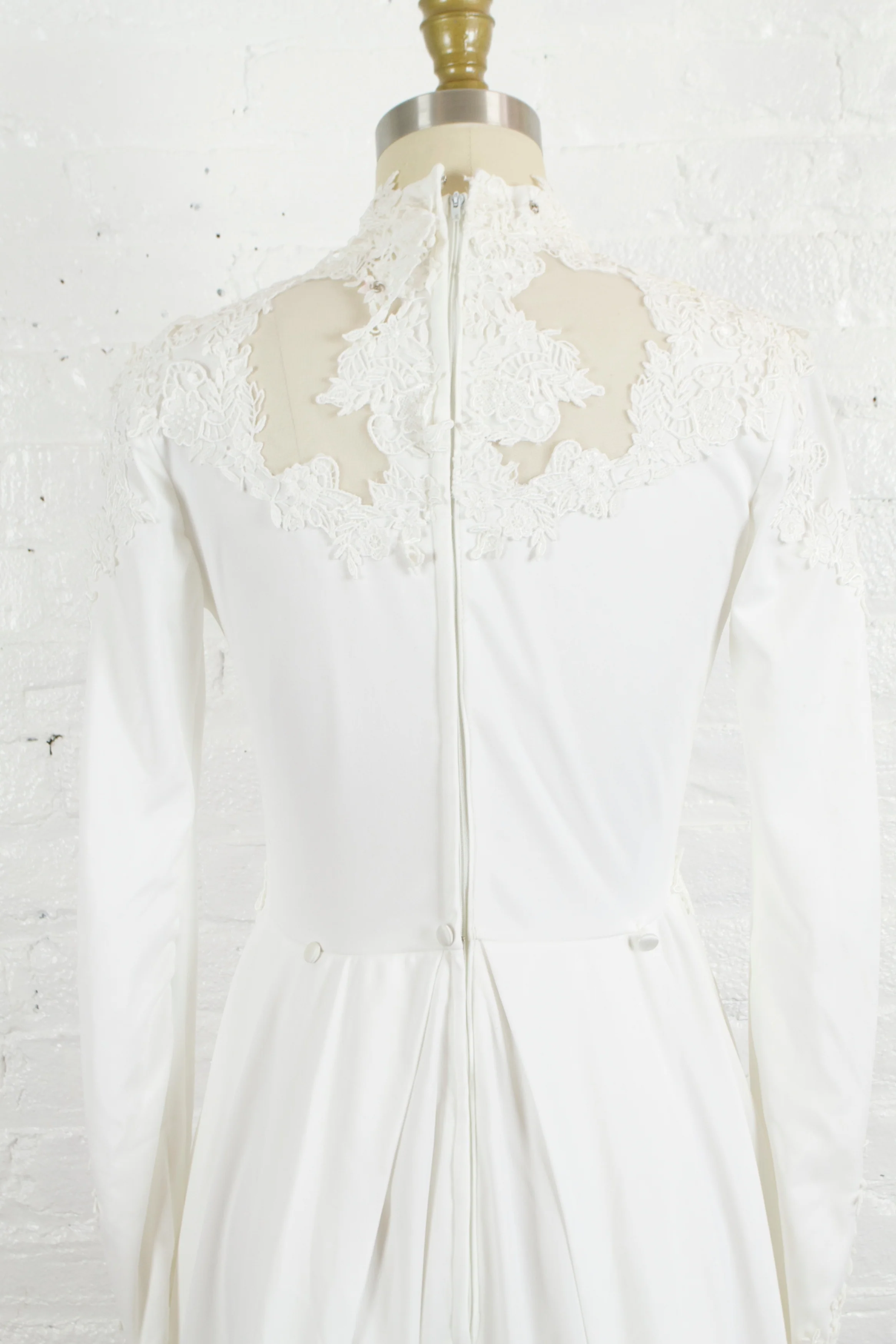 70s High Neck Wedding Gown With Long Sleeves - Image 6