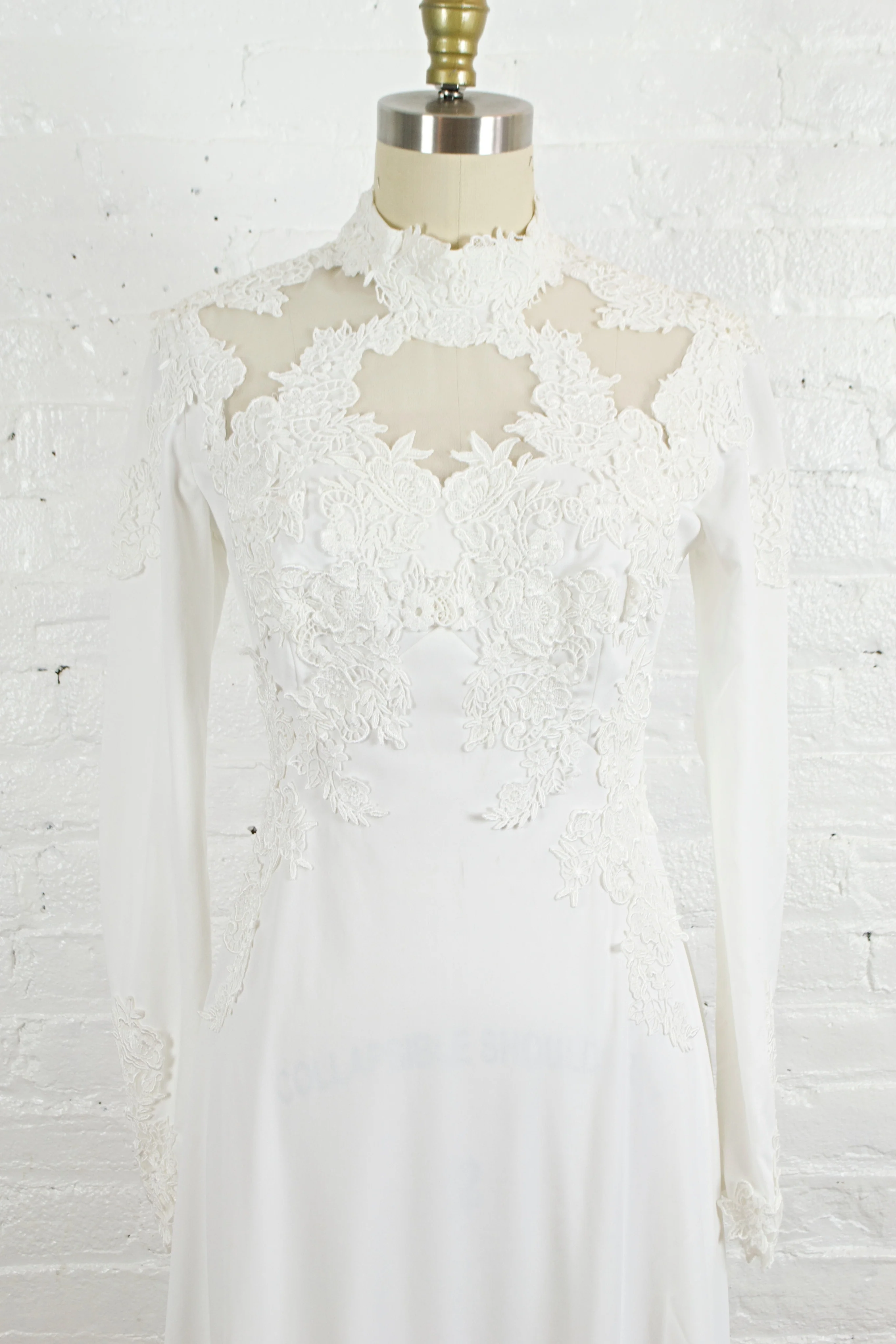 70s High Neck Wedding Gown With Long Sleeves - Image 8