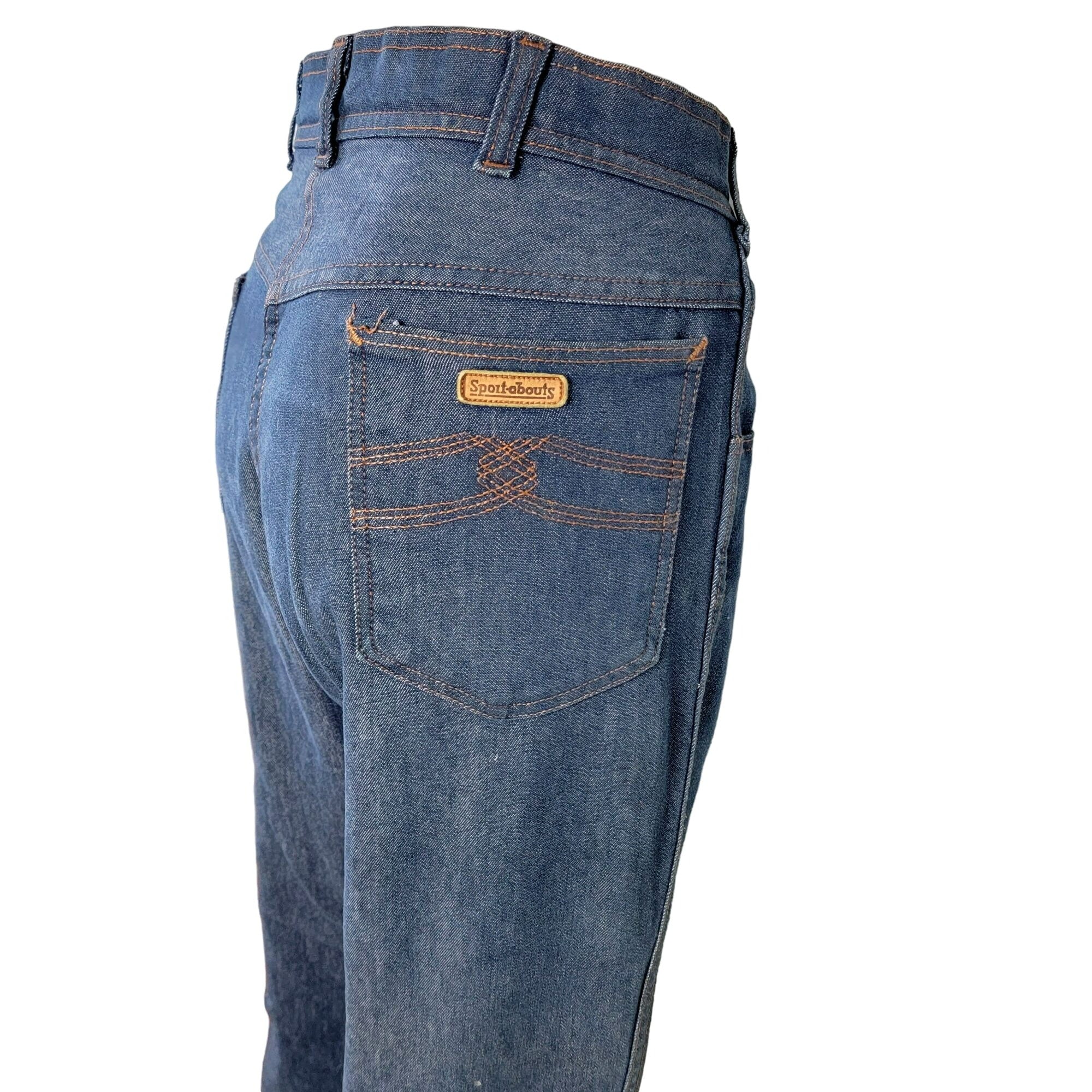 70s High Waist Bootcut Dark Wash Jeans Denim 32 Women - Image 4