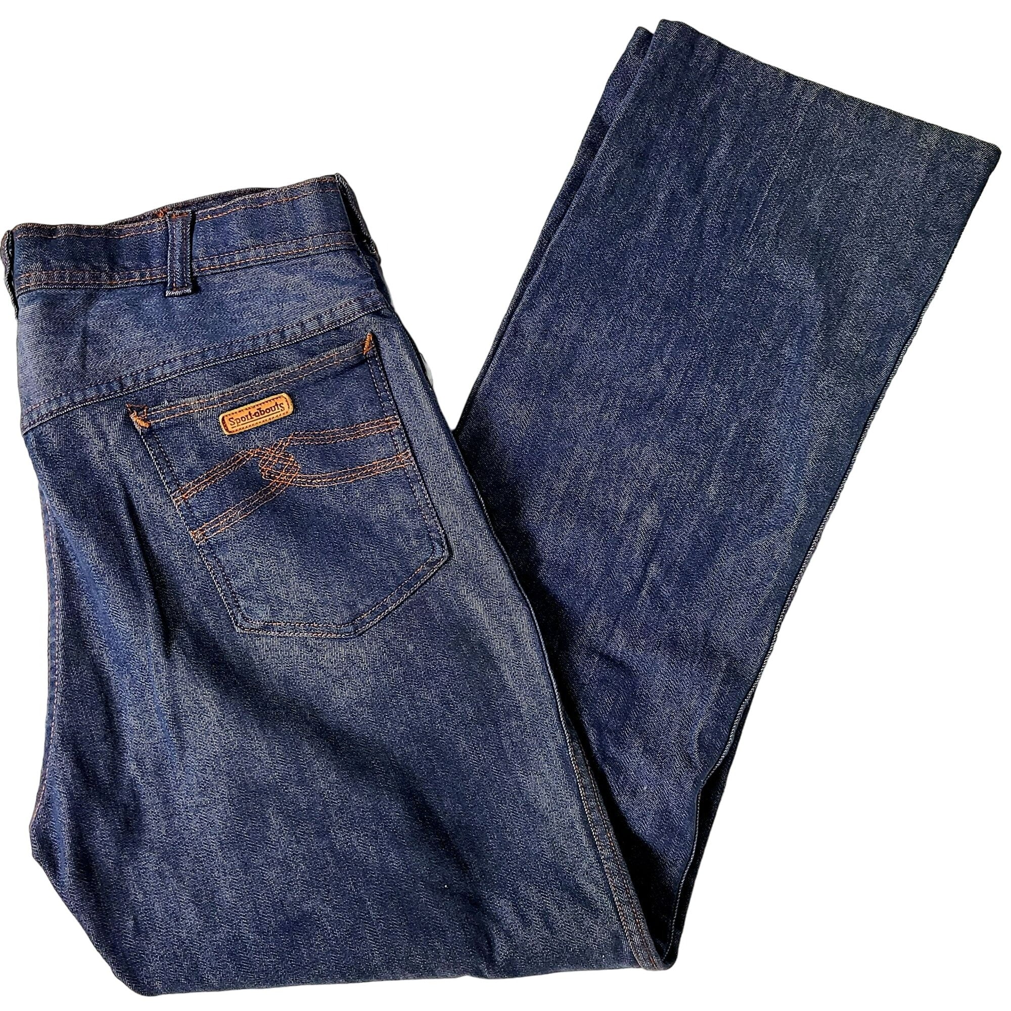 70s High Waist Bootcut Dark Wash Jeans Denim 32 Women - Image 5