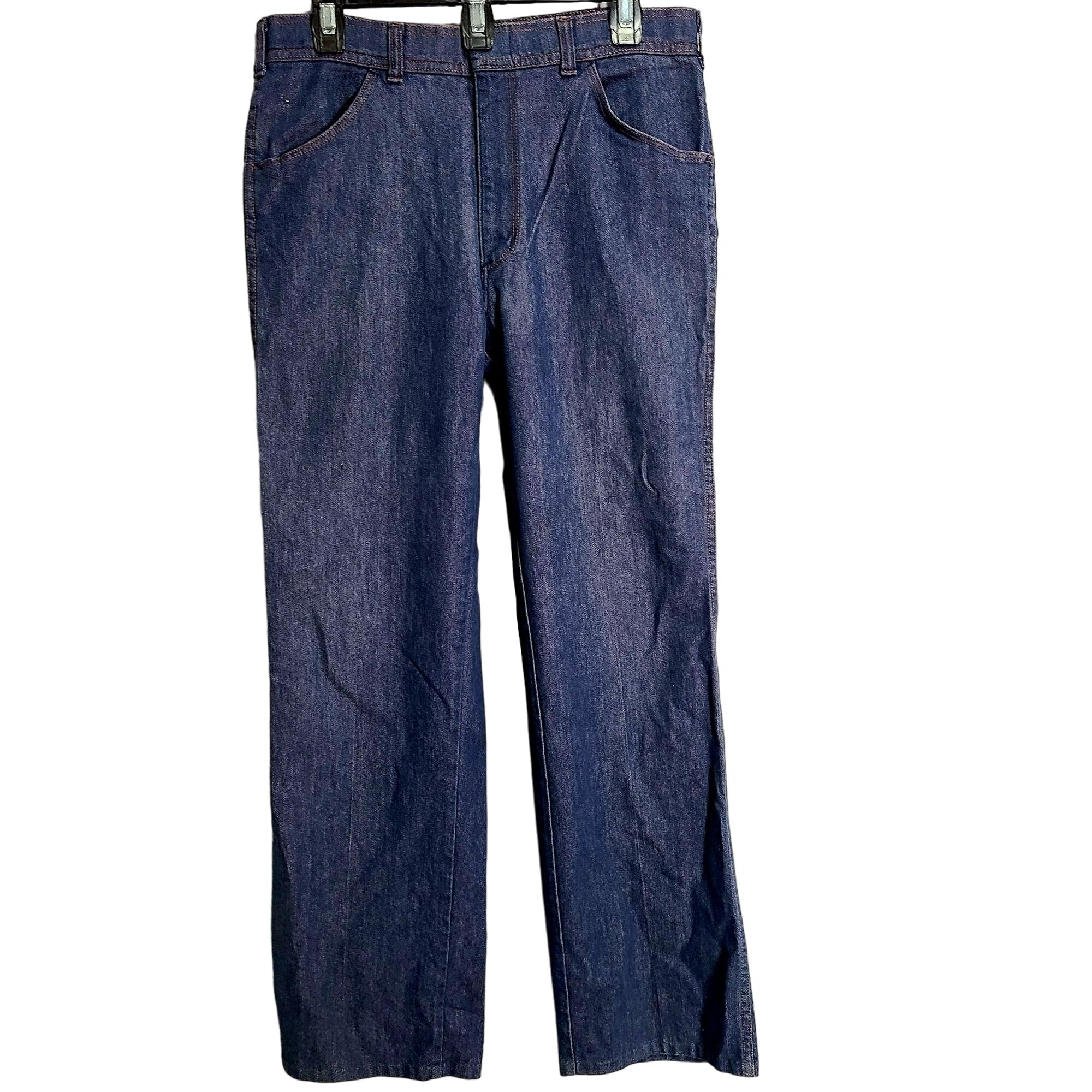 70s High Waist Bootcut Dark Wash Jeans Denim 32 Women - Image 6