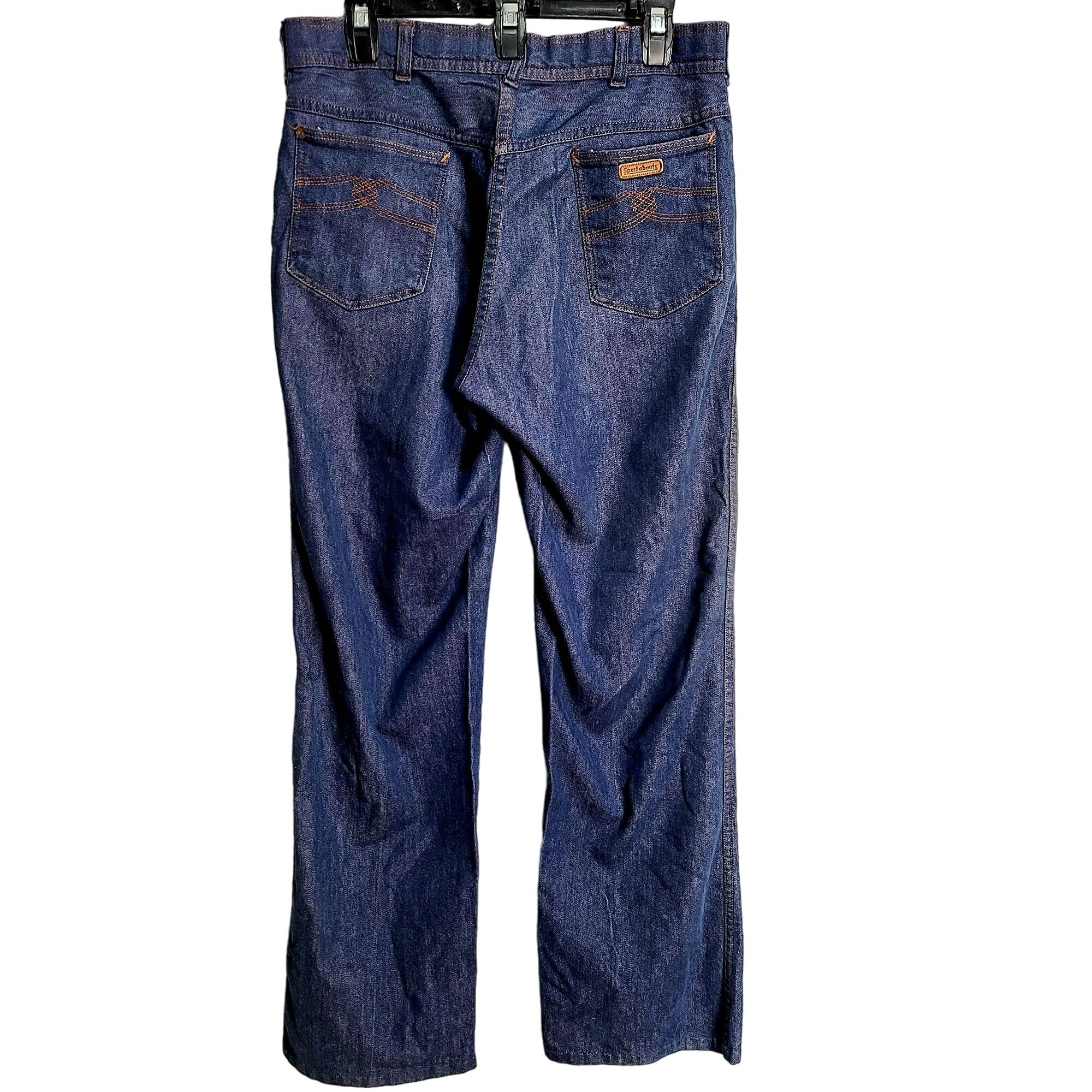 70s High Waist Bootcut Dark Wash Jeans Denim 32 Women - Image 7