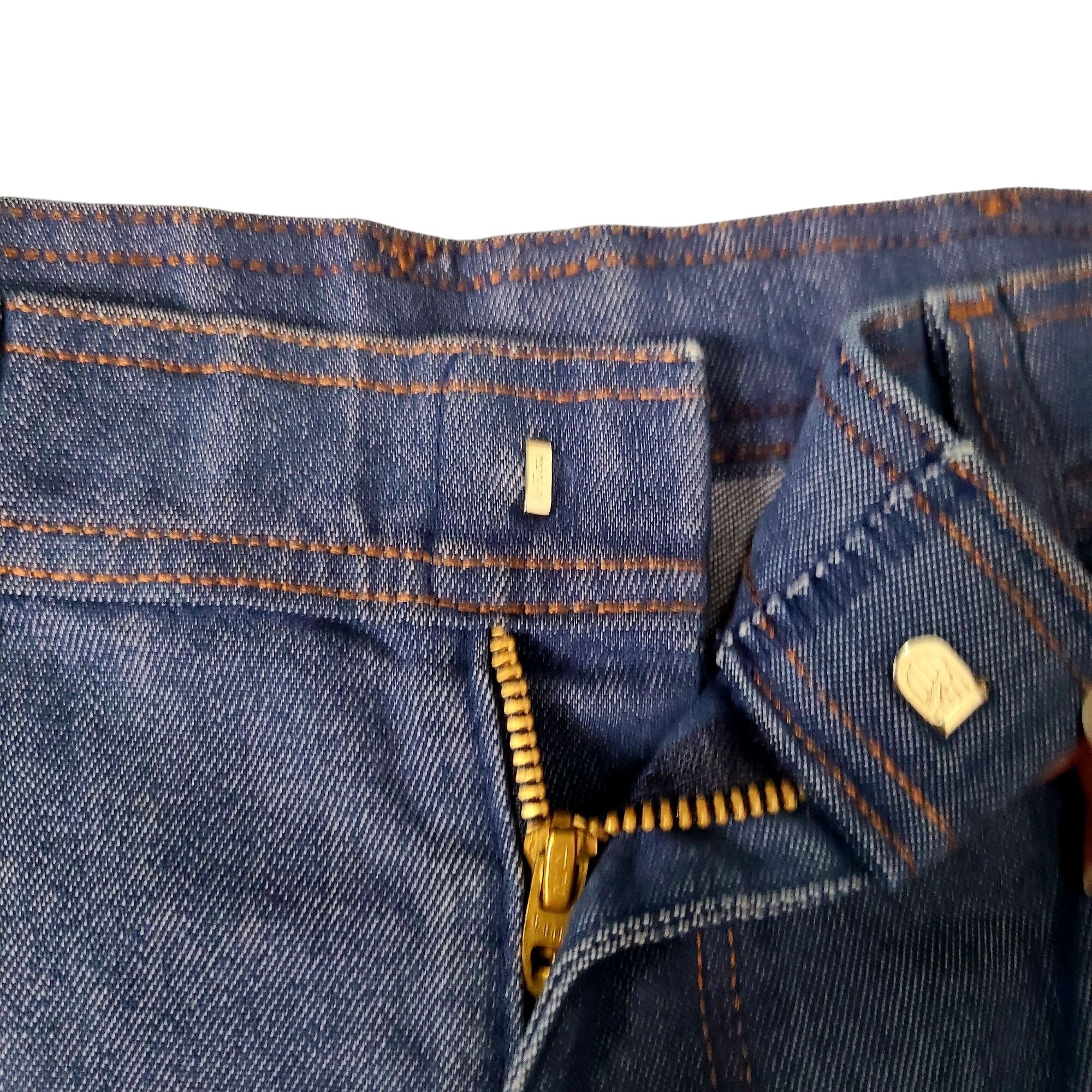 70s High Waist Bootcut Dark Wash Jeans Denim 32 Women - Image 8