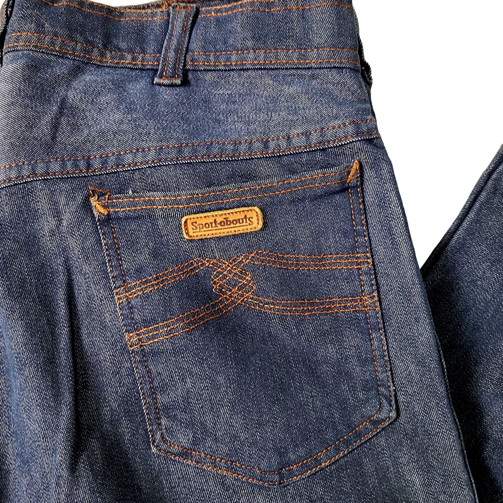 70s High Waist Bootcut Dark Wash Jeans Denim 32 Women - Image 9