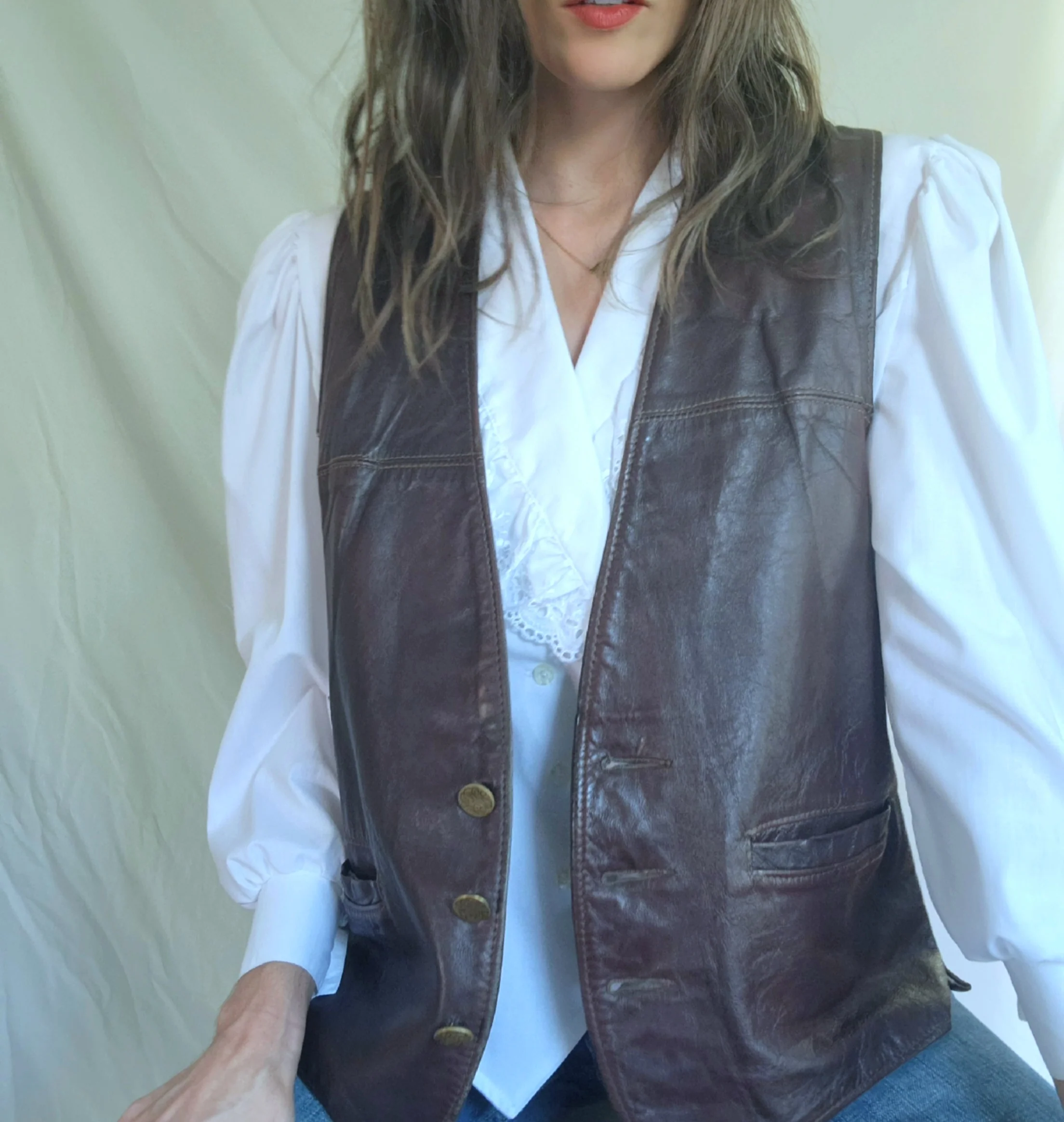 70s Hippie Cowboy Brown Leather Motorcycle Vest By Schott Nyc - Image 8