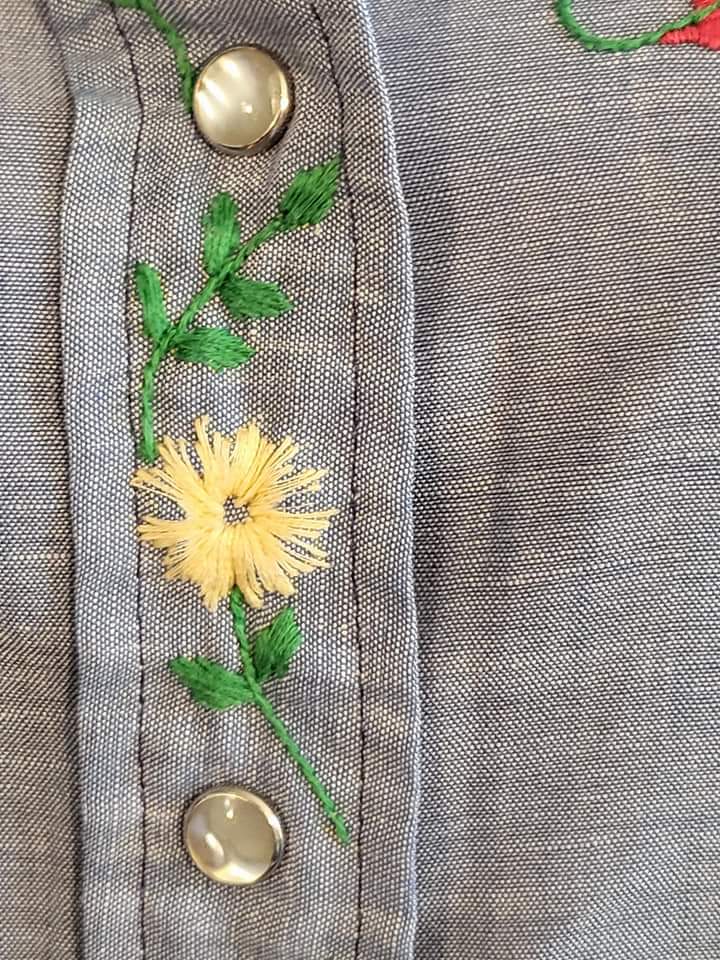 70s Fabulous Chambray Embroidered Shirt by Wrangler - Image 14