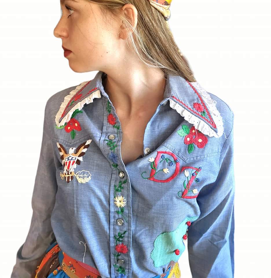 70s Fabulous Chambray Embroidered Shirt by Wrangler - Image 16