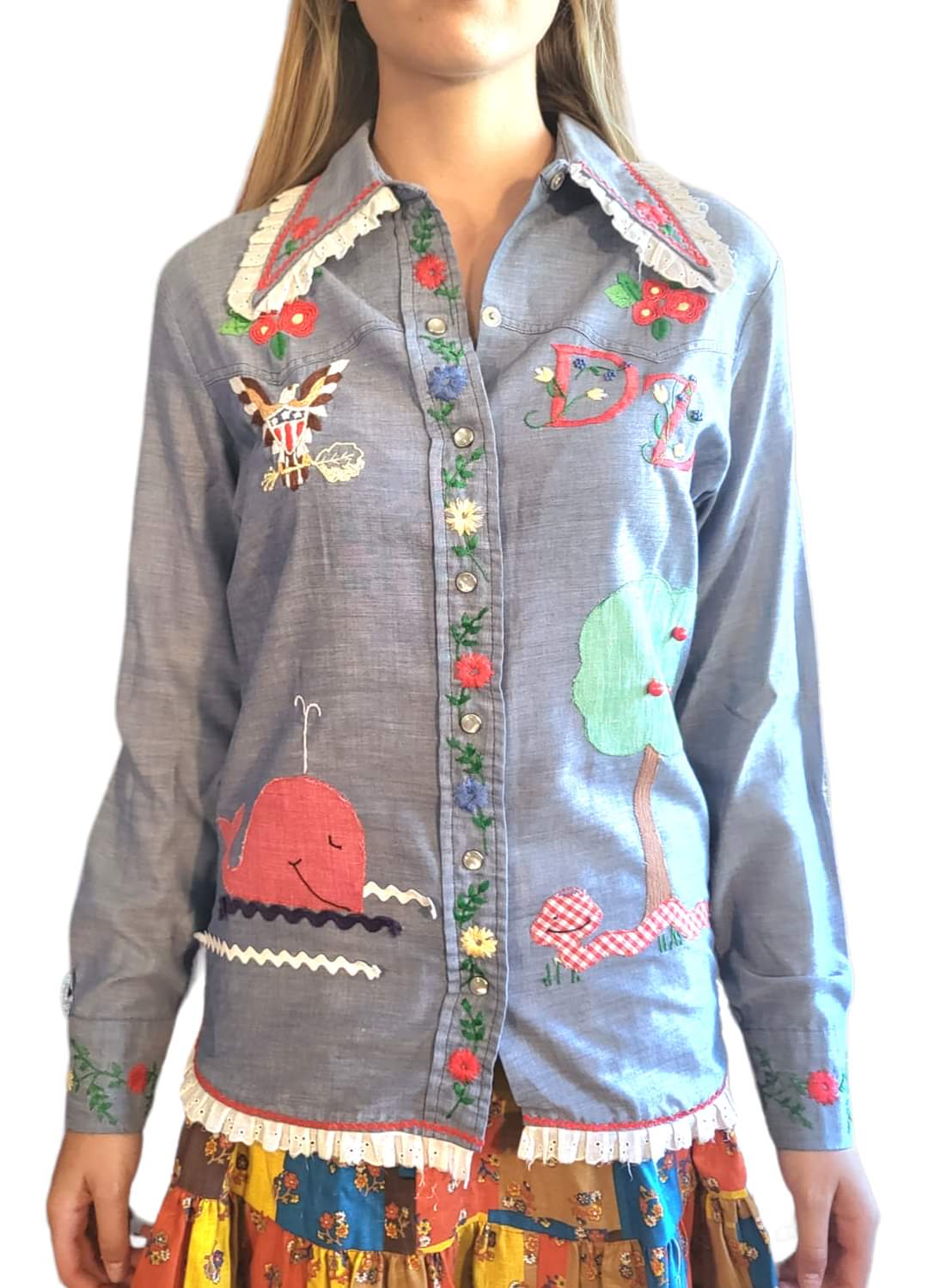 70s Fabulous Chambray Embroidered Shirt by Wrangler - Image 8