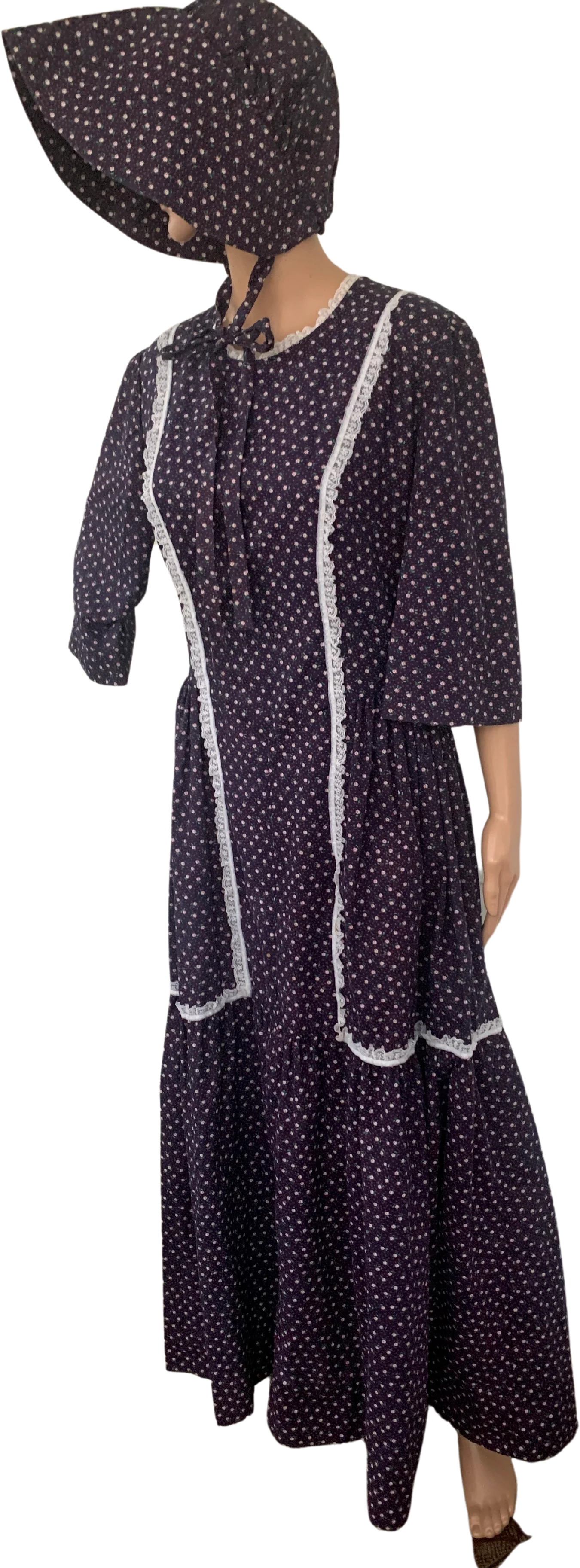 70s Homestead Dress Prairie Folk Western Floral Blue