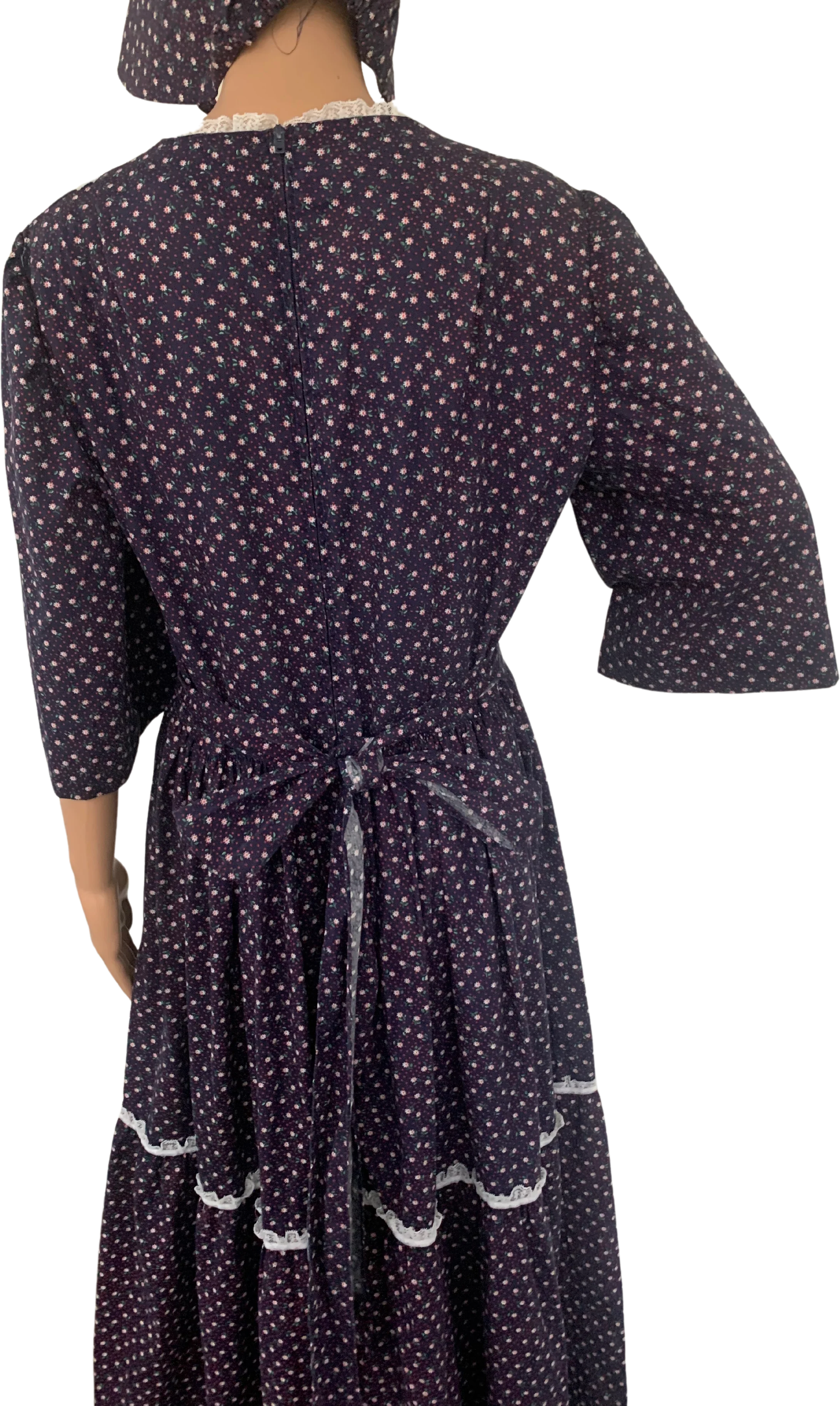 70s Homestead Dress Prairie Folk Western Floral Blue - Image 3