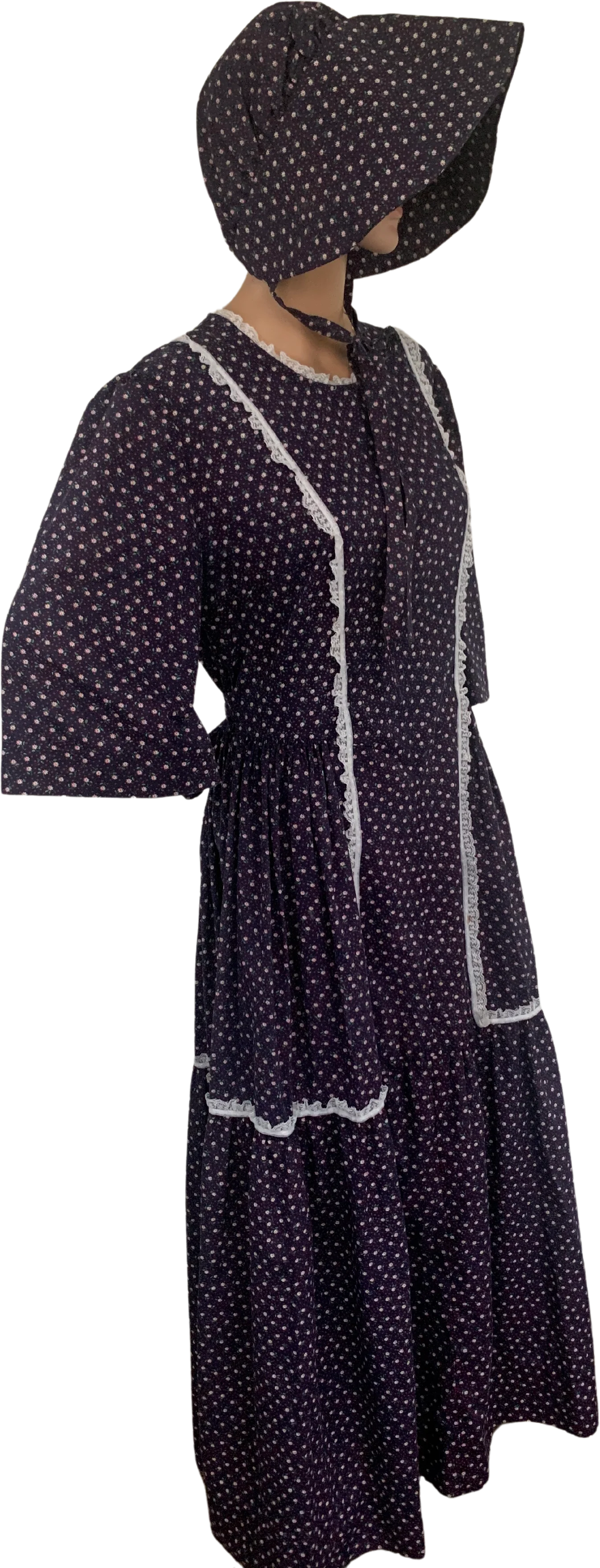 70s Homestead Dress Prairie Folk Western Floral Blue - Image 4